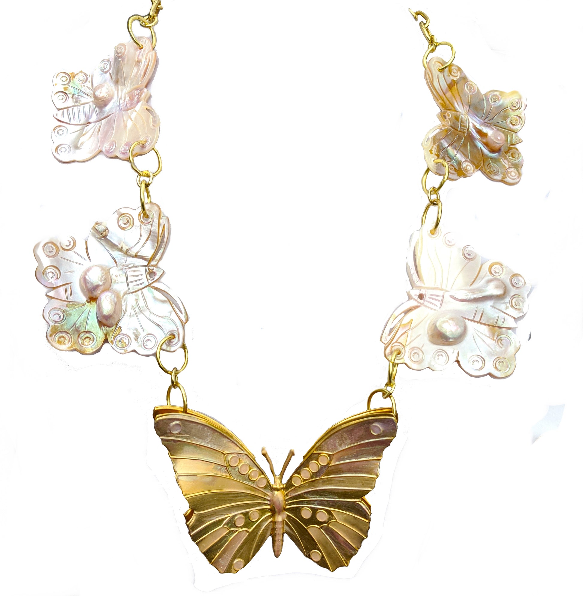 Butterfly Blister Pearls + Brass Butterfly Gay Isber one of a kind Necklace-Gay Isber Designs