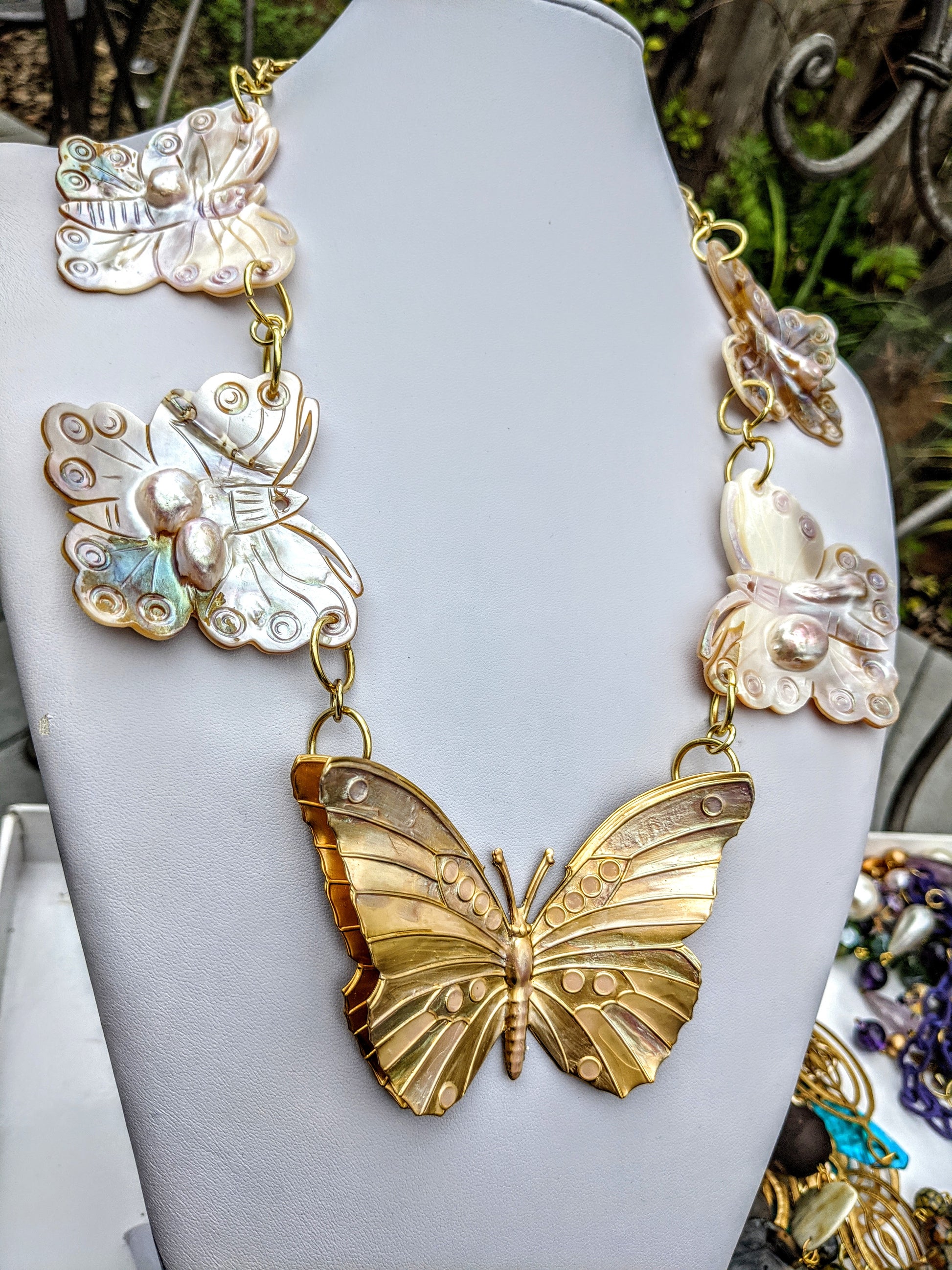 Butterfly Blister Pearls + Brass Butterfly Gay Isber one of a kind Necklace-Gay Isber Designs