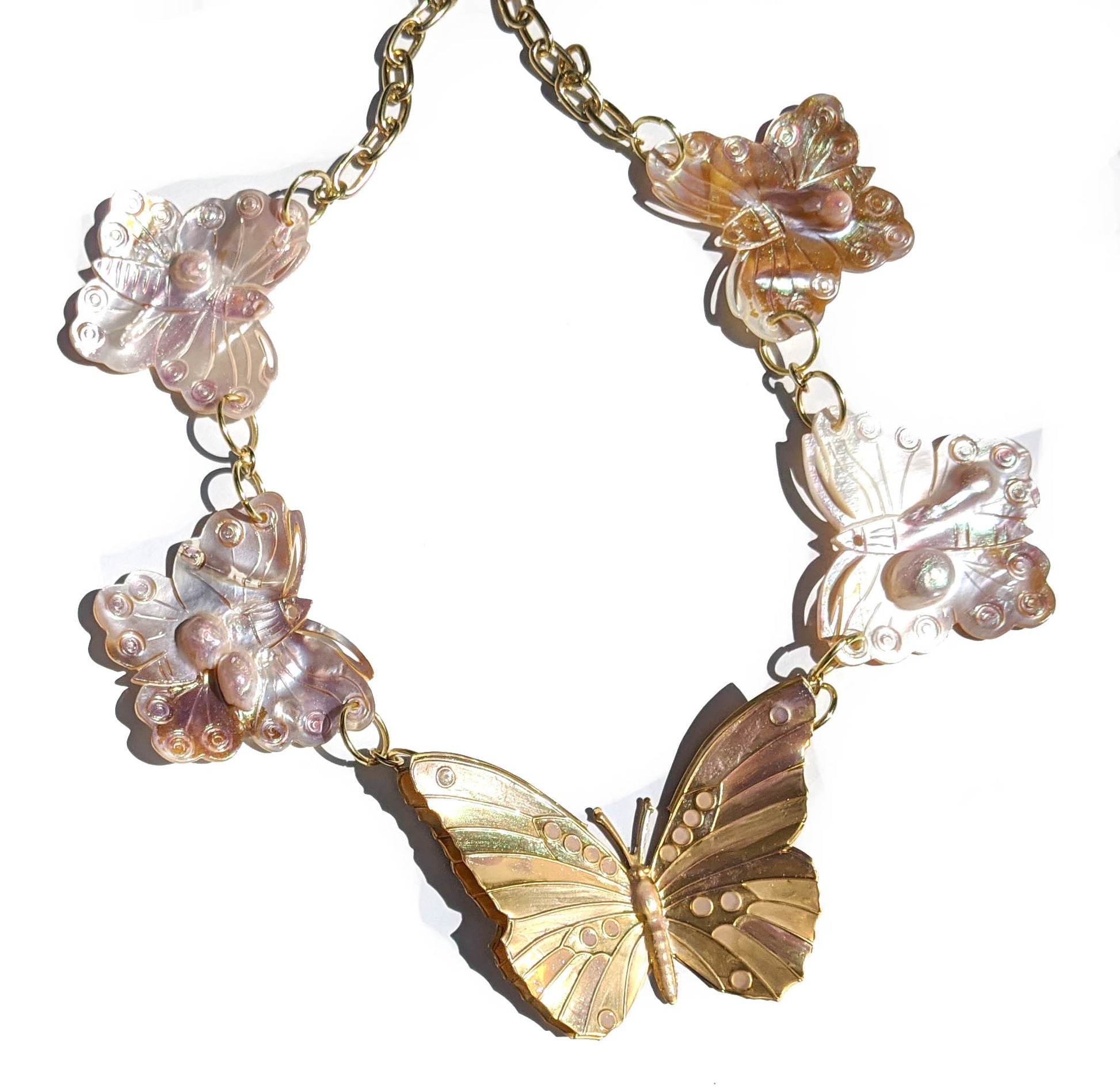 Butterfly Blister Pearls + Brass Butterfly Gay Isber one of a kind Necklace-Gay Isber Designs