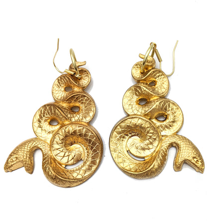 BIG Brass Snake Earrings left / right Gay Isber gift bags 100% USA made-Gay Isber Designs