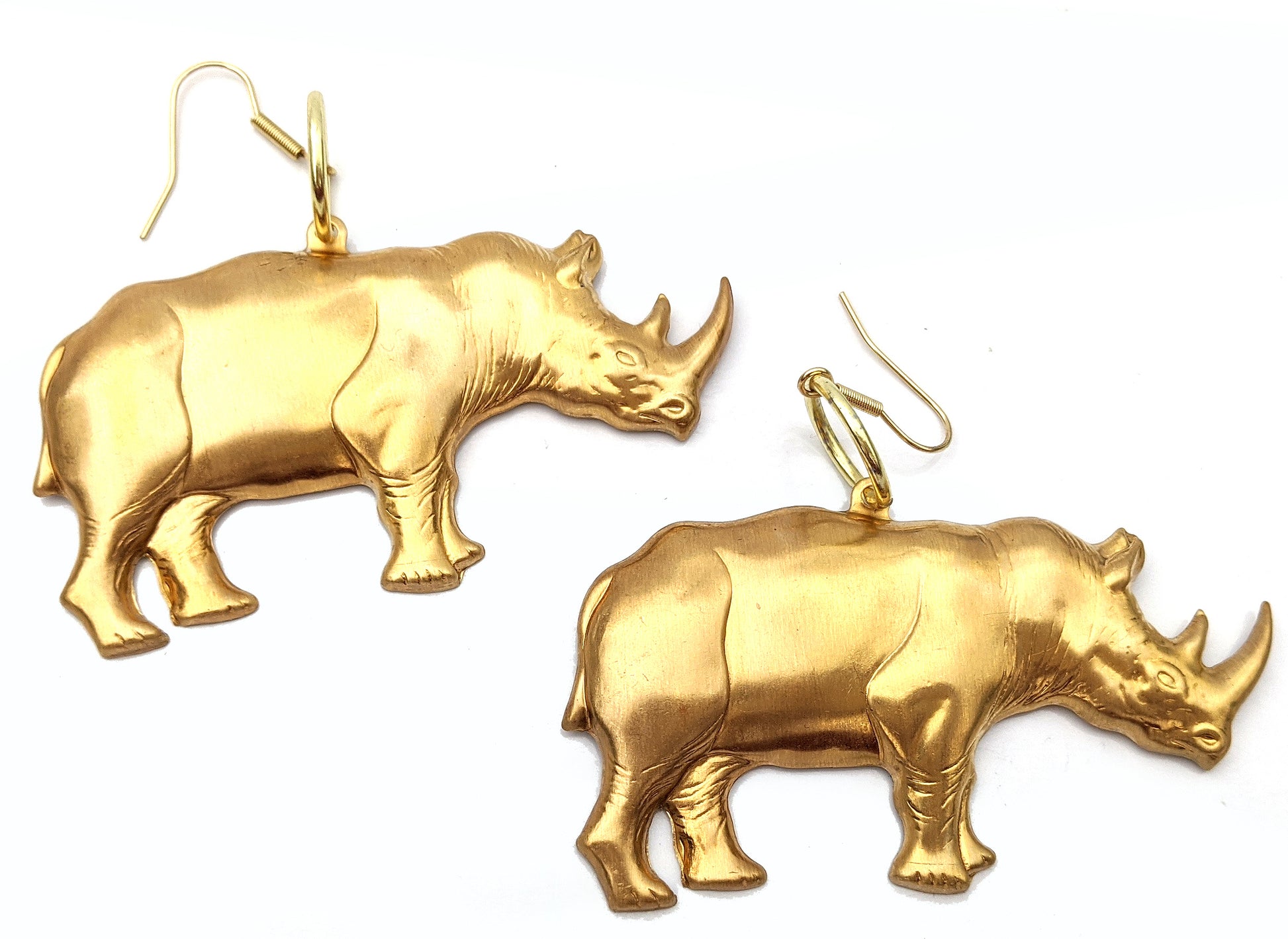 XL Gold-plated Rhino Brass Earrings USA made Gay Isber Gift Bag-Gay Isber Designs