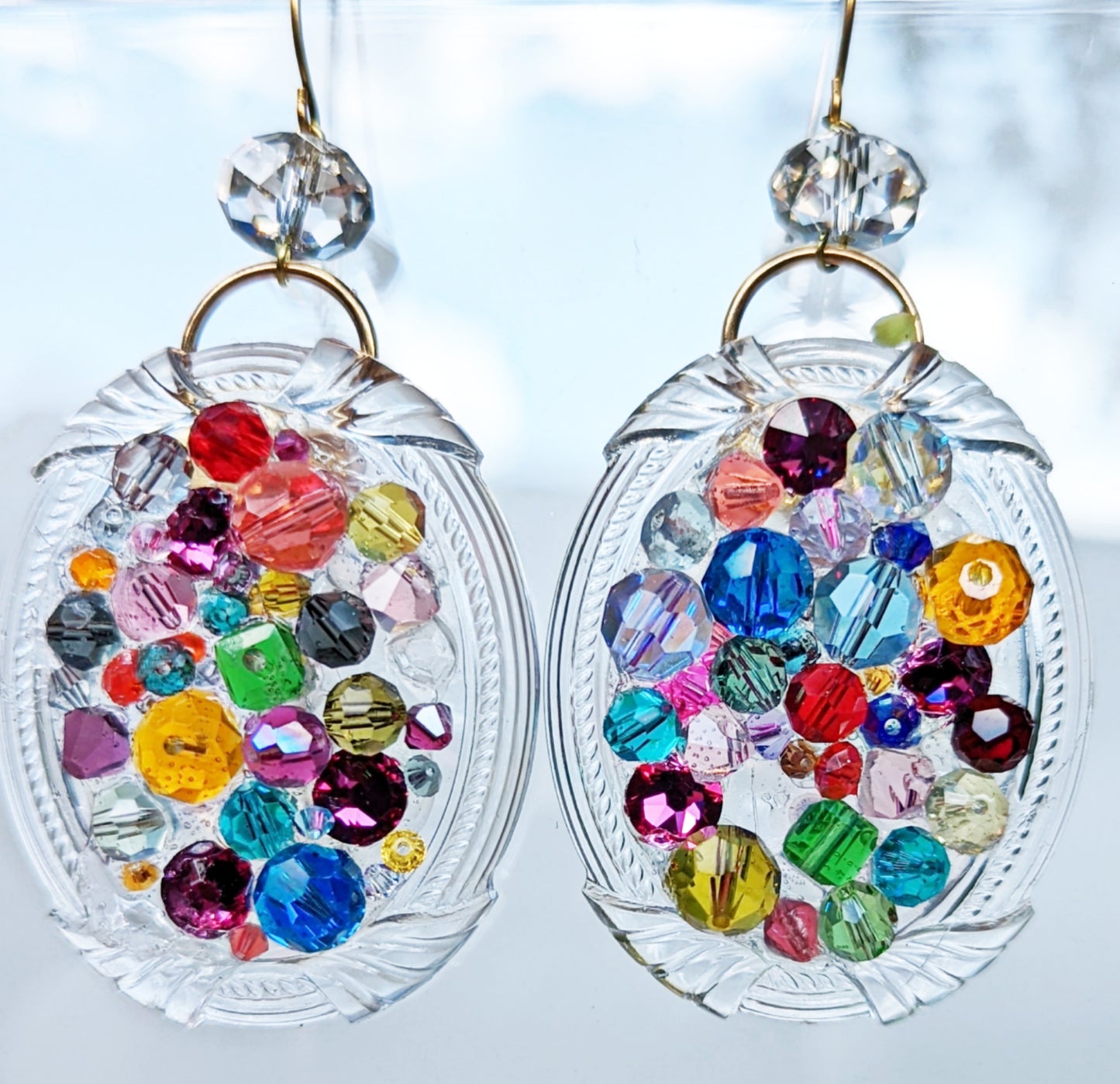 Multi Color Swarovski Crystals Art Earrings by Gay Isber USA Made-Gay Isber Designs