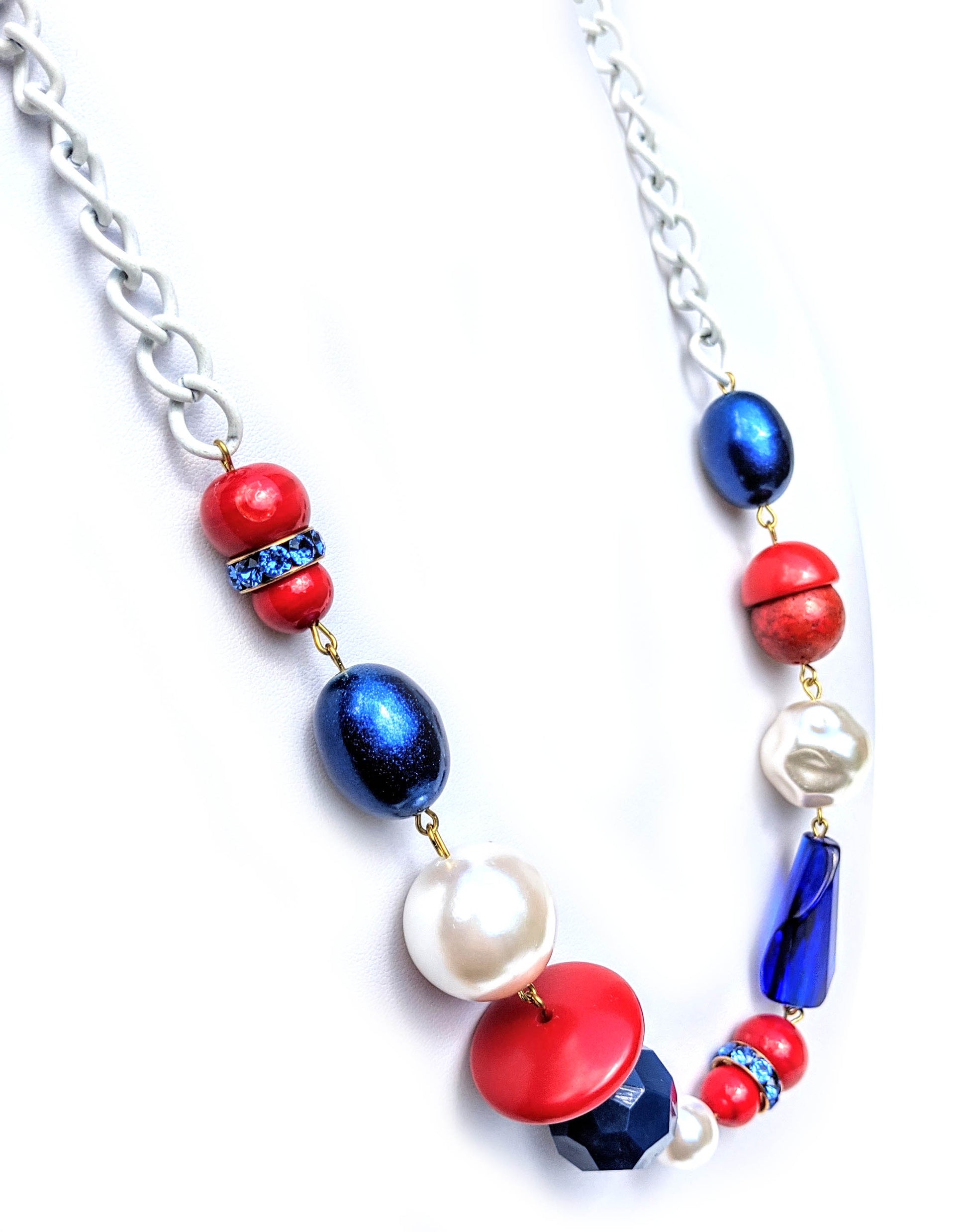 Election Collection Red White Blue Statement Necklace 23 inches Gay Isber-Gay Isber Designs