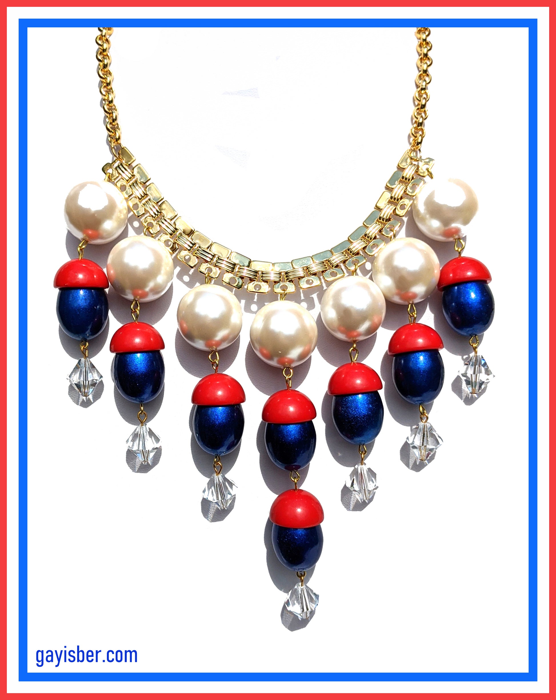 Election Collection Amazing USA Red White Blue Vintage Pearls Beads Necklace Gay Isber-Gay Isber Designs