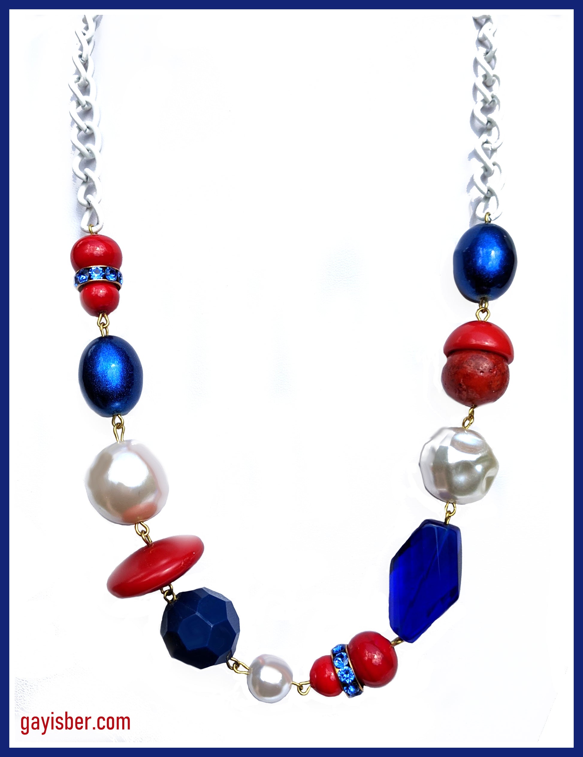 Election Collection Red White Blue Statement Necklace 23 inches Gay Isber-Gay Isber Designs