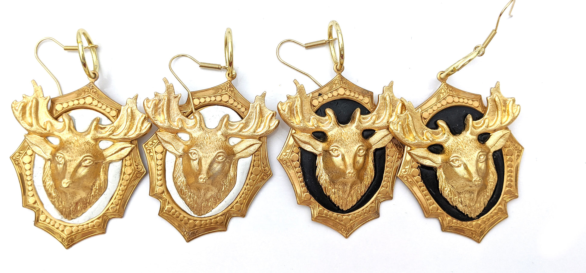 3D Deer or Elk on a Brass Frame Earrings Gay Isber Gift Bagged USA Brass XL Women-Gay Isber Designs