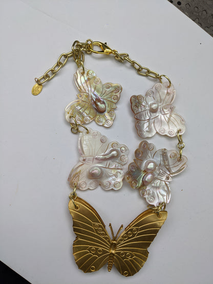 Butterfly Blister Pearls + Brass Butterfly Gay Isber one of a kind Necklace-Gay Isber Designs