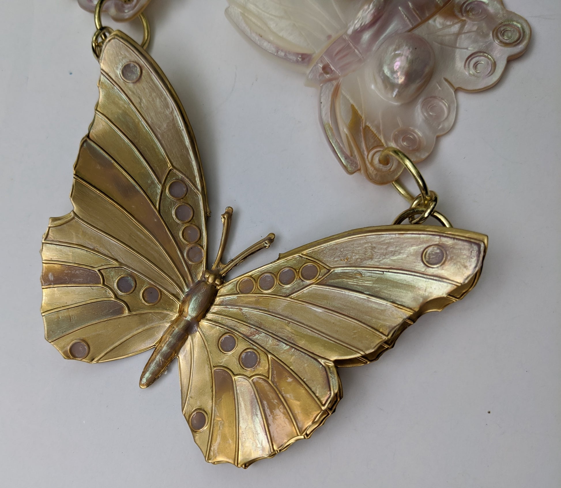 Butterfly Blister Pearls + Brass Butterfly Gay Isber one of a kind Necklace-Gay Isber Designs