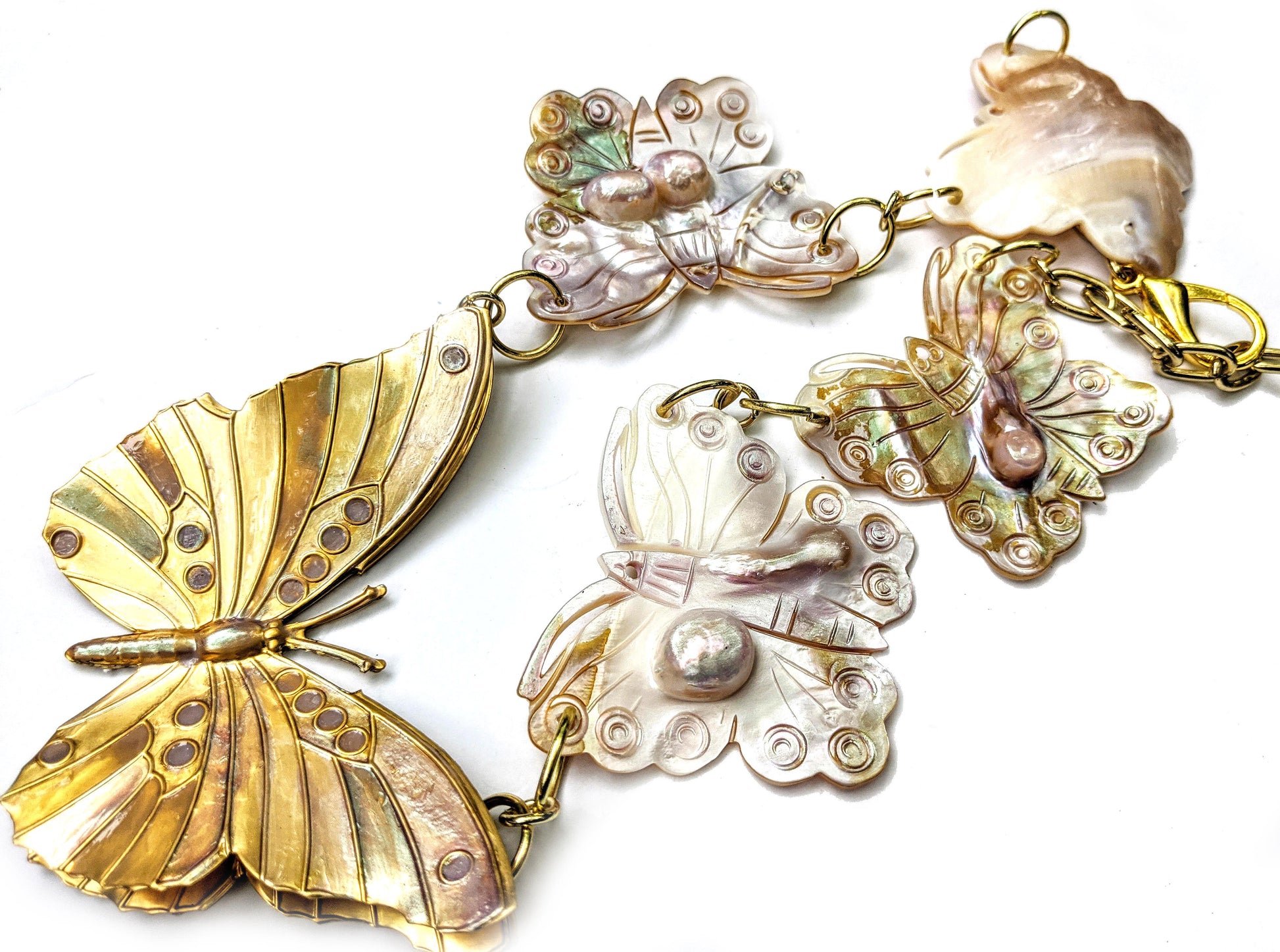 Butterfly Blister Pearls + Brass Butterfly Gay Isber one of a kind Necklace-Gay Isber Designs