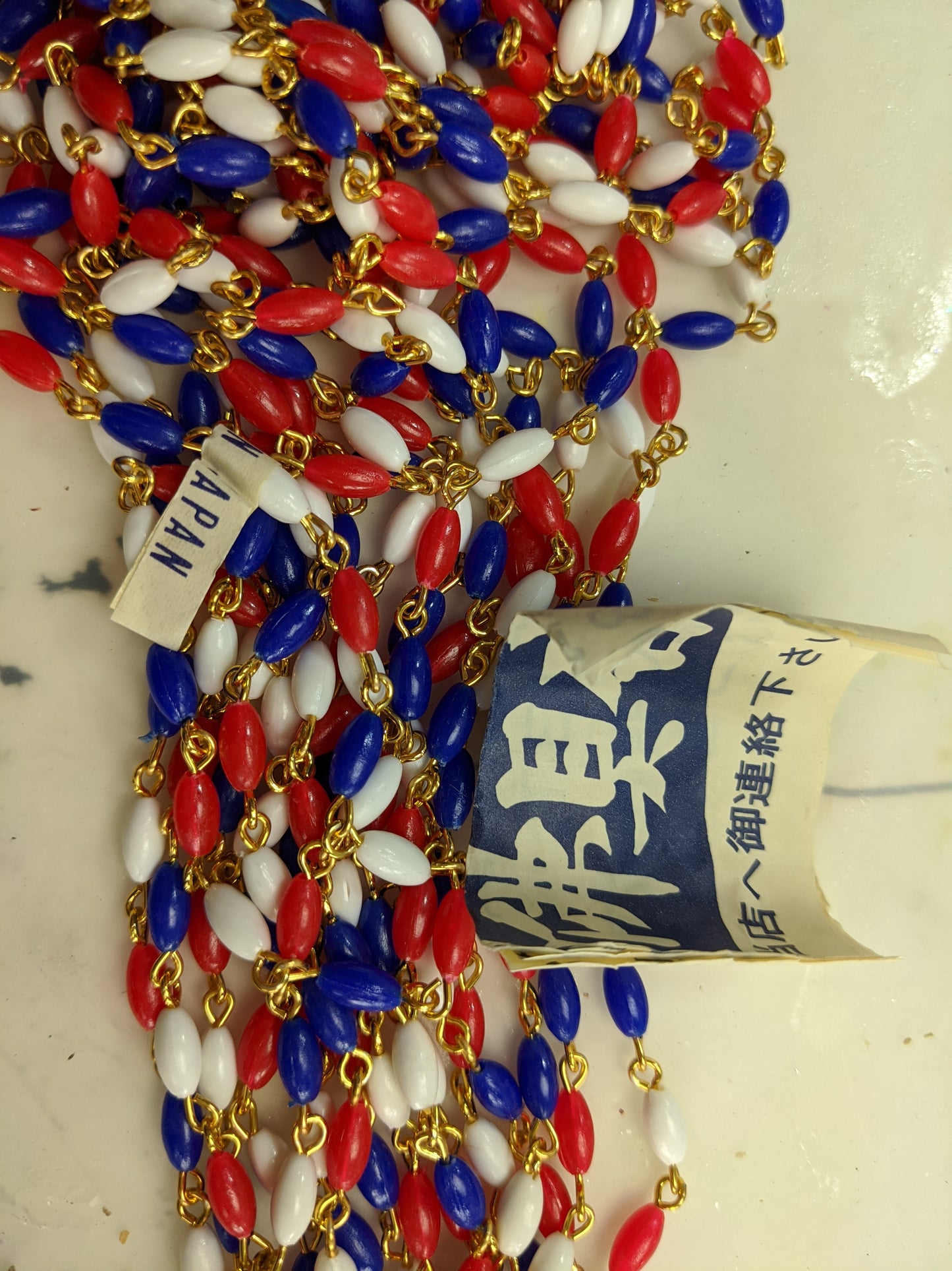 Election Collection 7 Strands of Red White and Blue Vintage Beads Handlinked Vintage Pearl 24 inch VOTE Necklace Gay Isber-Gay Isber Designs