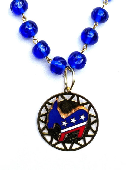 Election Collection Vintage Hand Linked Blue Beads Donkey USA Necklace Gay Isber-Gay Isber Designs