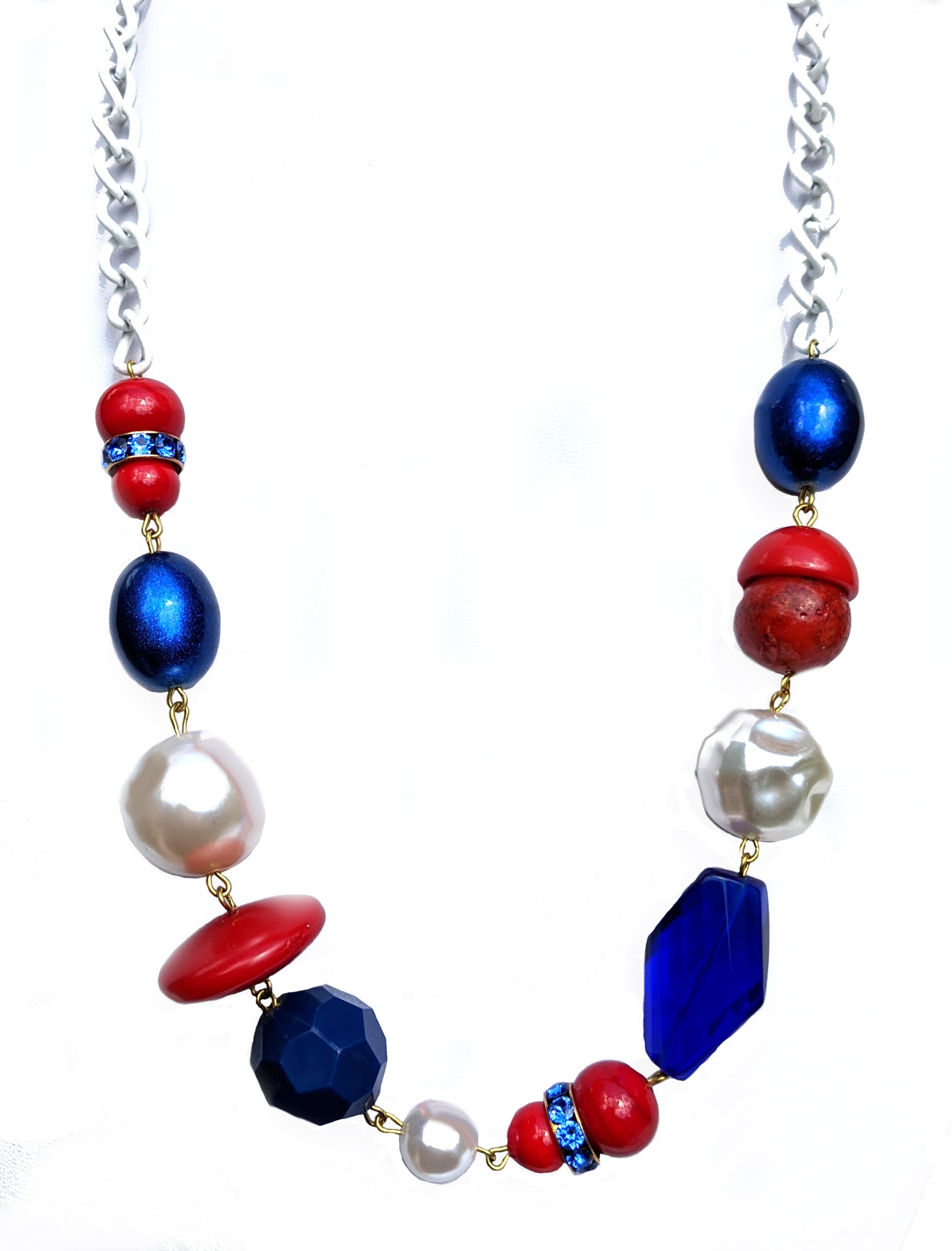 Election Collection Red White Blue Statement Necklace 23 inches Gay Isber-Gay Isber Designs