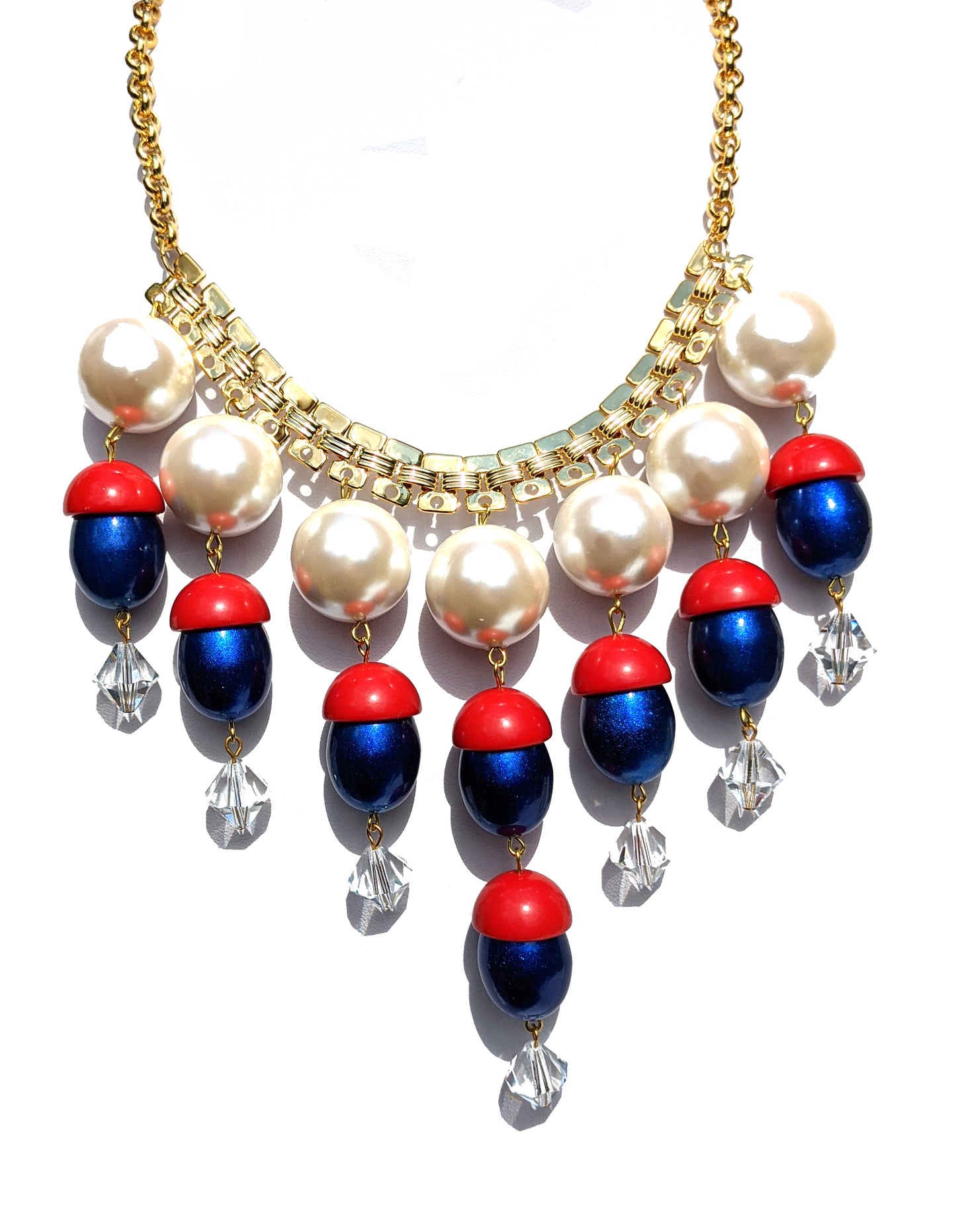 Election Collection Amazing USA Red White Blue Vintage Pearls Beads Necklace Gay Isber-Gay Isber Designs