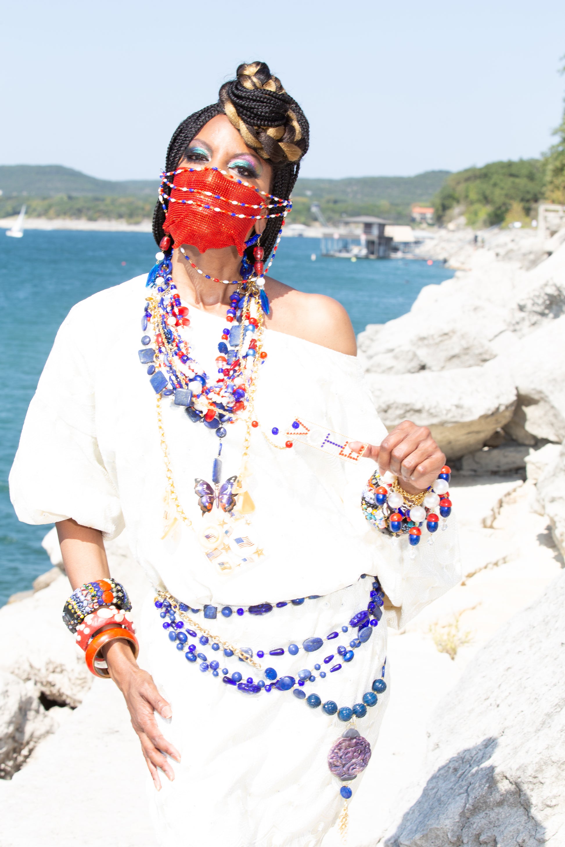 Election Collection Pearls 2 strands Red White Blue Statement Necklace 24 inches Gay Isber-Gay Isber Designs