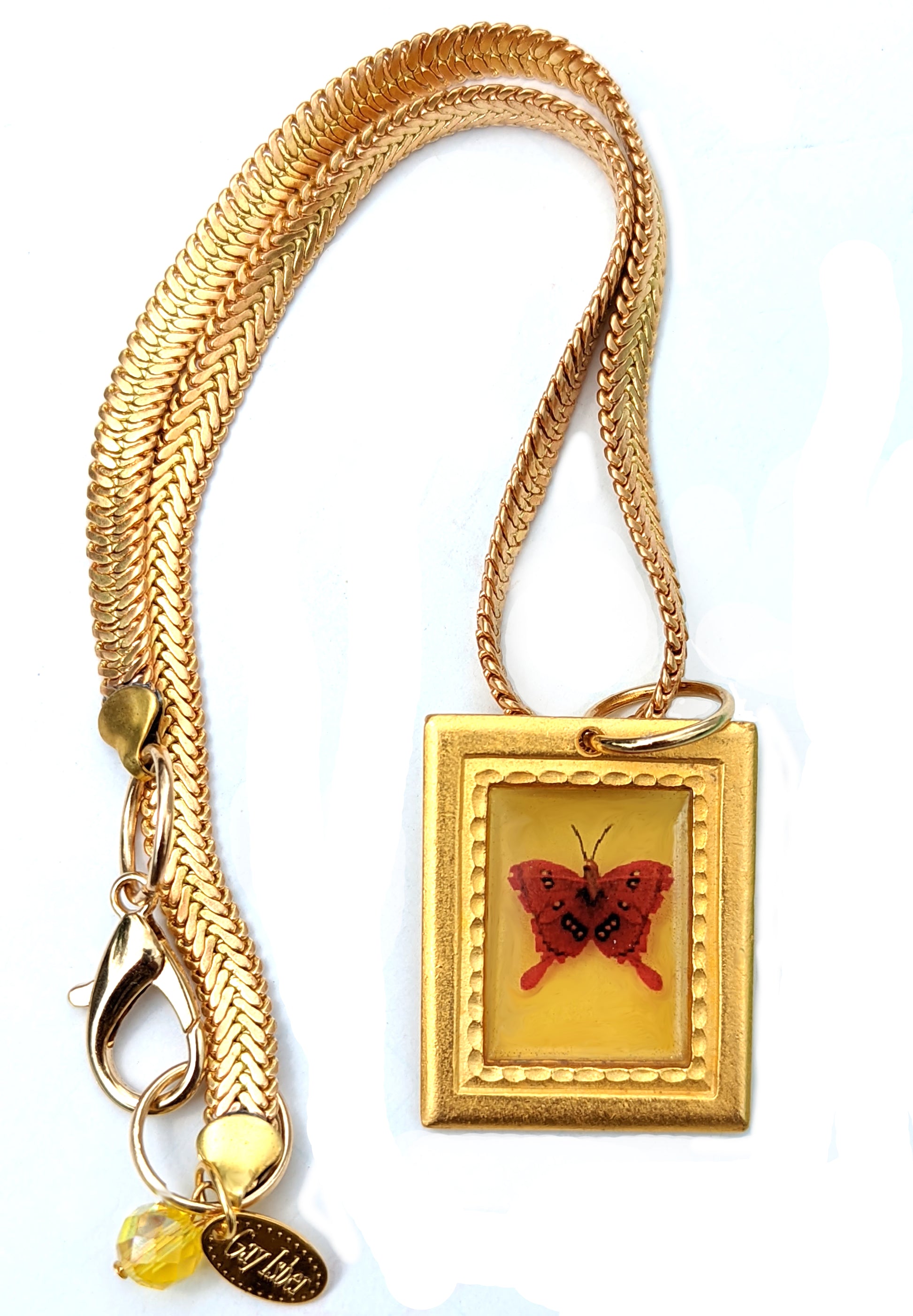 Gold plated Frame Flower or Butterfly Resin Necklace Gay Isber Sister Collection New Old Stock So CUTE-Gay Isber Designs