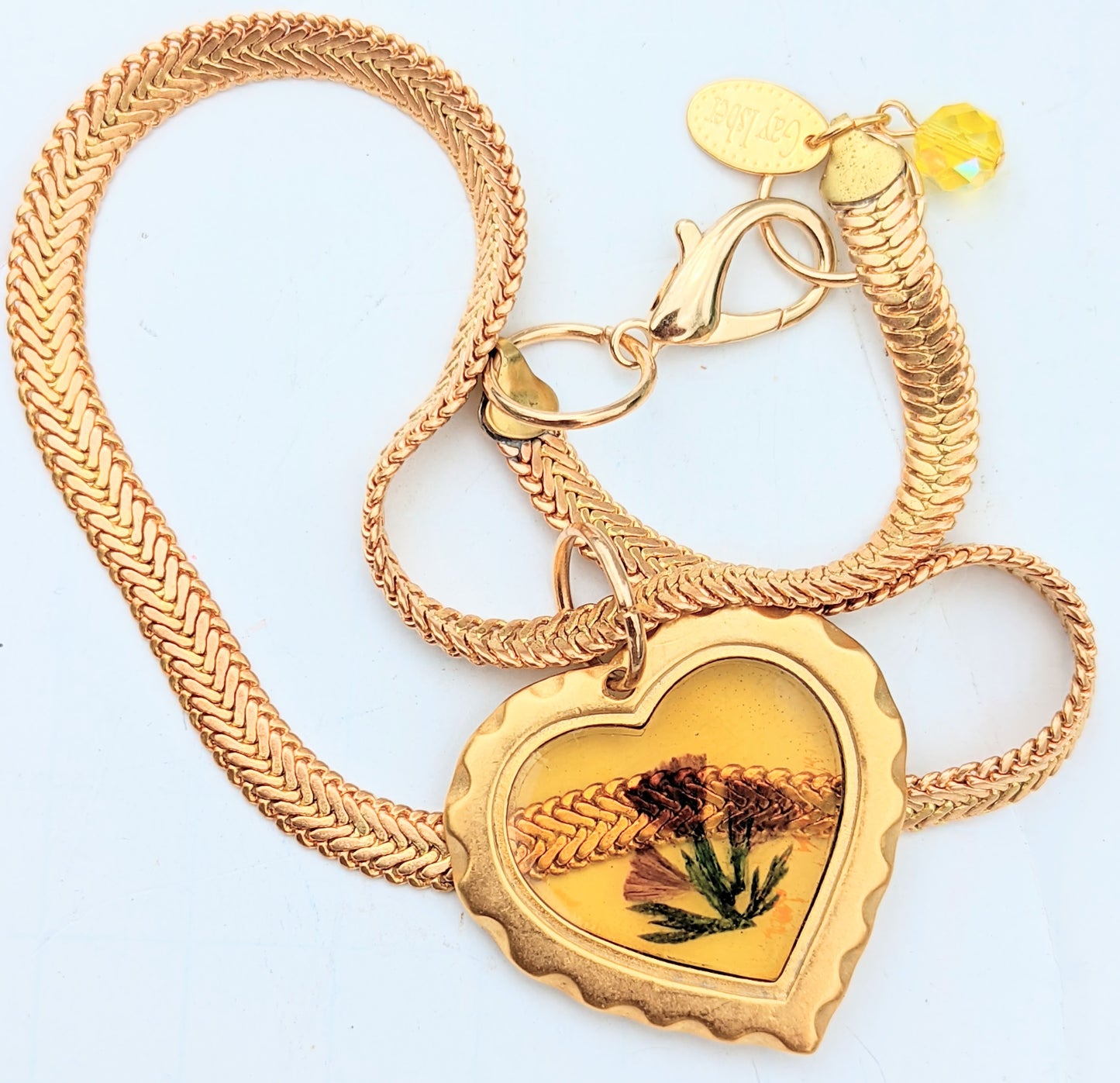 Gold plated Frame Flower or Butterfly Resin Necklace Gay Isber Sister Collection New Old Stock So CUTE-Gay Isber Designs