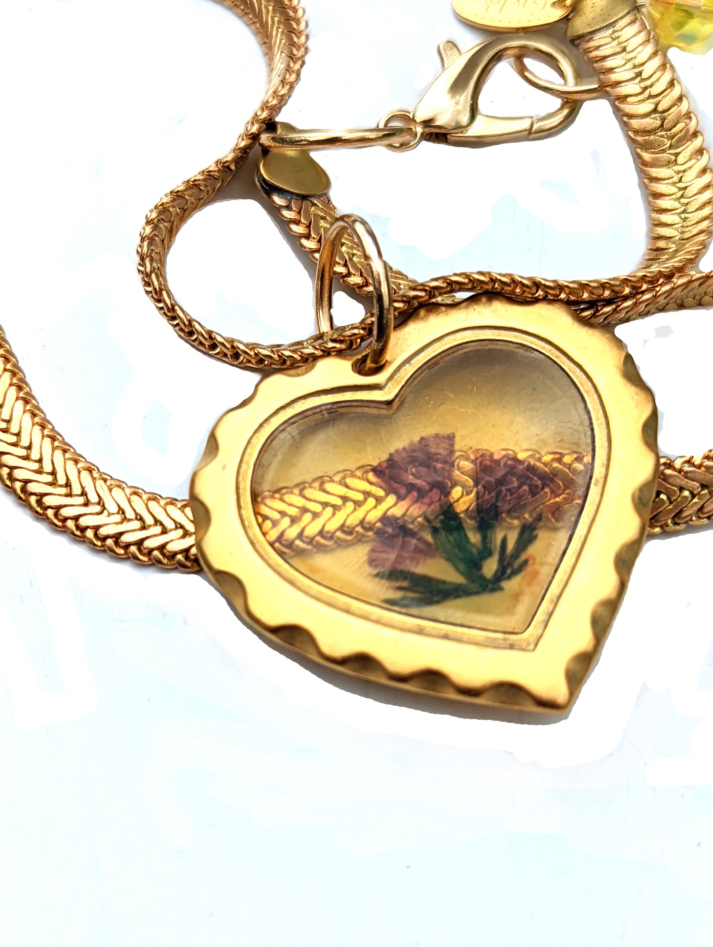 Gold plated Frame Flower or Butterfly Resin Necklace Gay Isber Sister Collection New Old Stock So CUTE-Gay Isber Designs