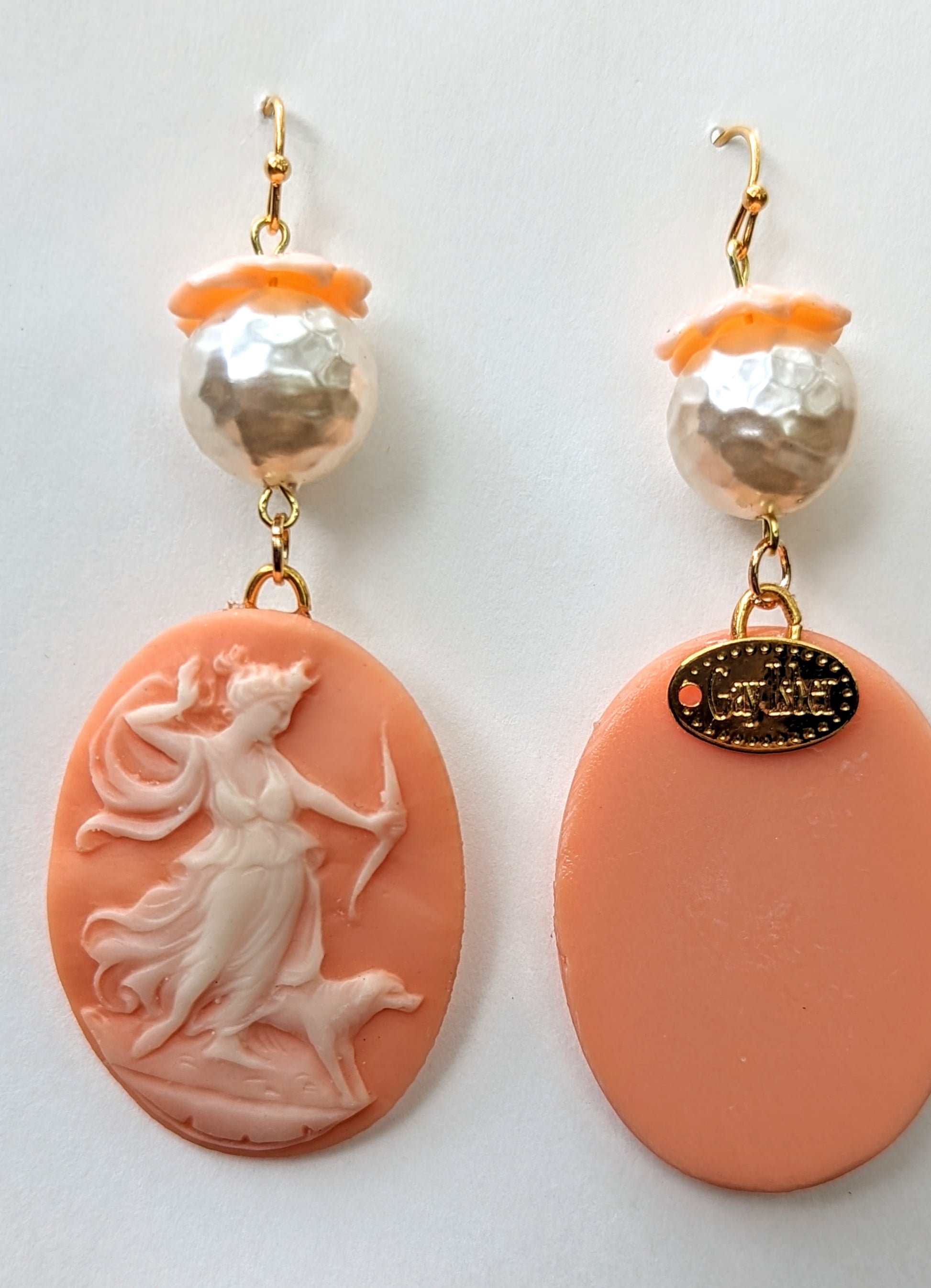 Vintage Diana Shell Pink Cameos Vintage Pearl Earrings Gay Isber Sisters Collection-Gay Isber Designs