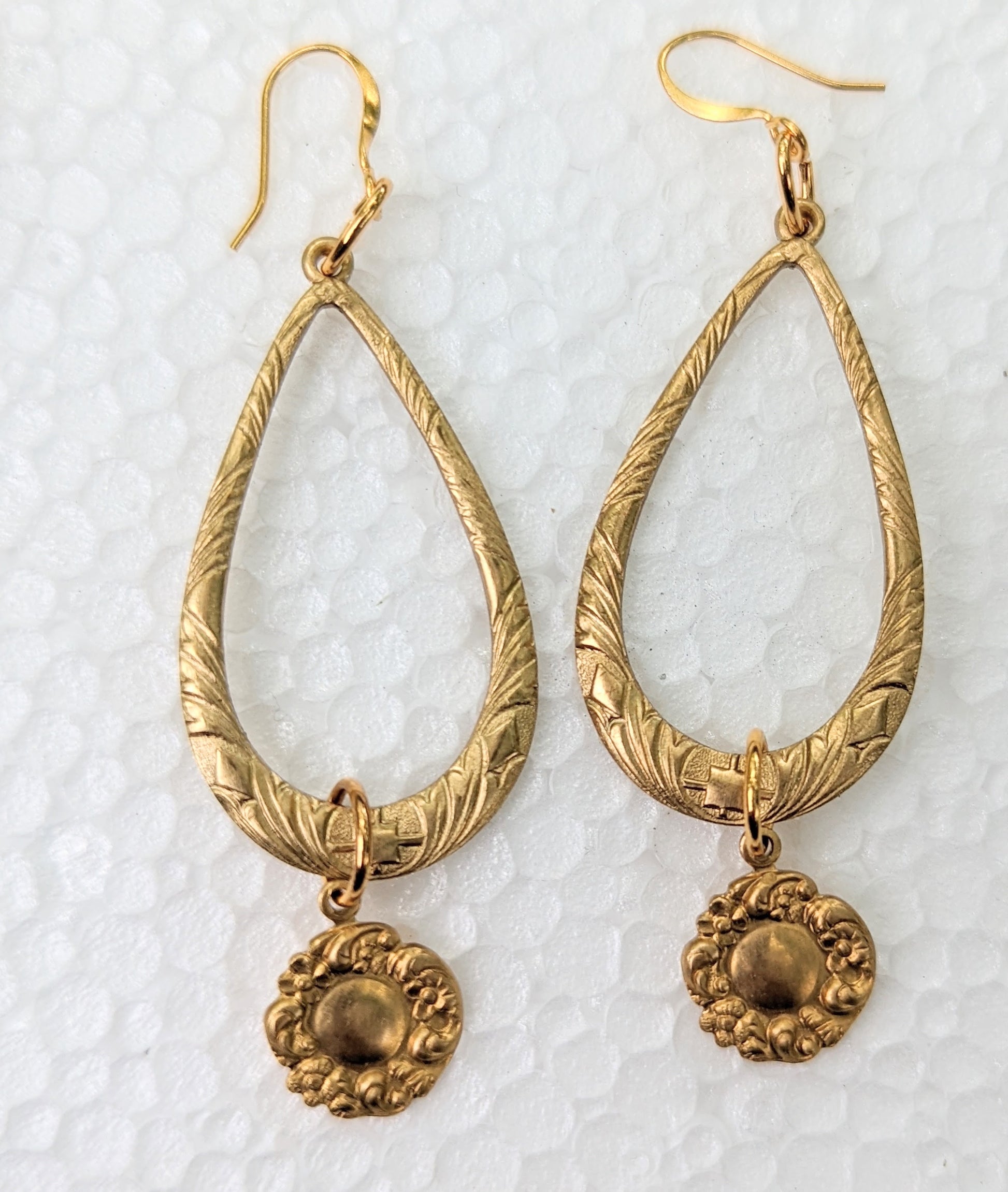 Loops with Flower Dangle Brass Earrings USA MADE 100% Gay Isber-Gay Isber Designs