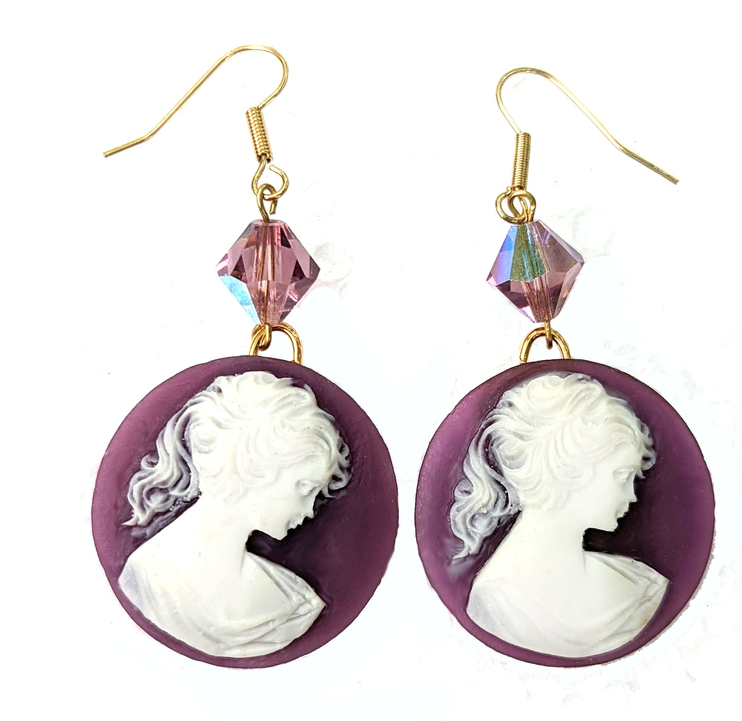 Purple Ponytail Earrings Cameo Swarovski Limited Vintage Gay Isber Sister Collection gift bag-Gay Isber Designs