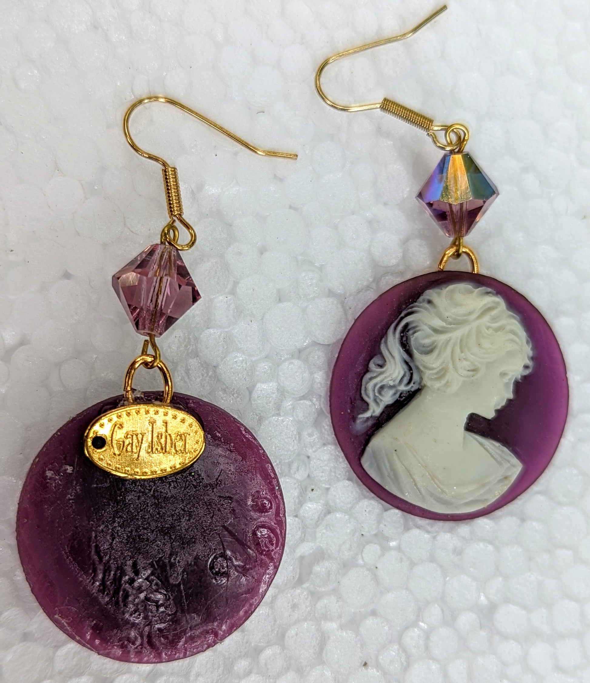 Purple Ponytail Earrings Cameo Swarovski Limited Vintage Gay Isber Sister Collection gift bag-Gay Isber Designs