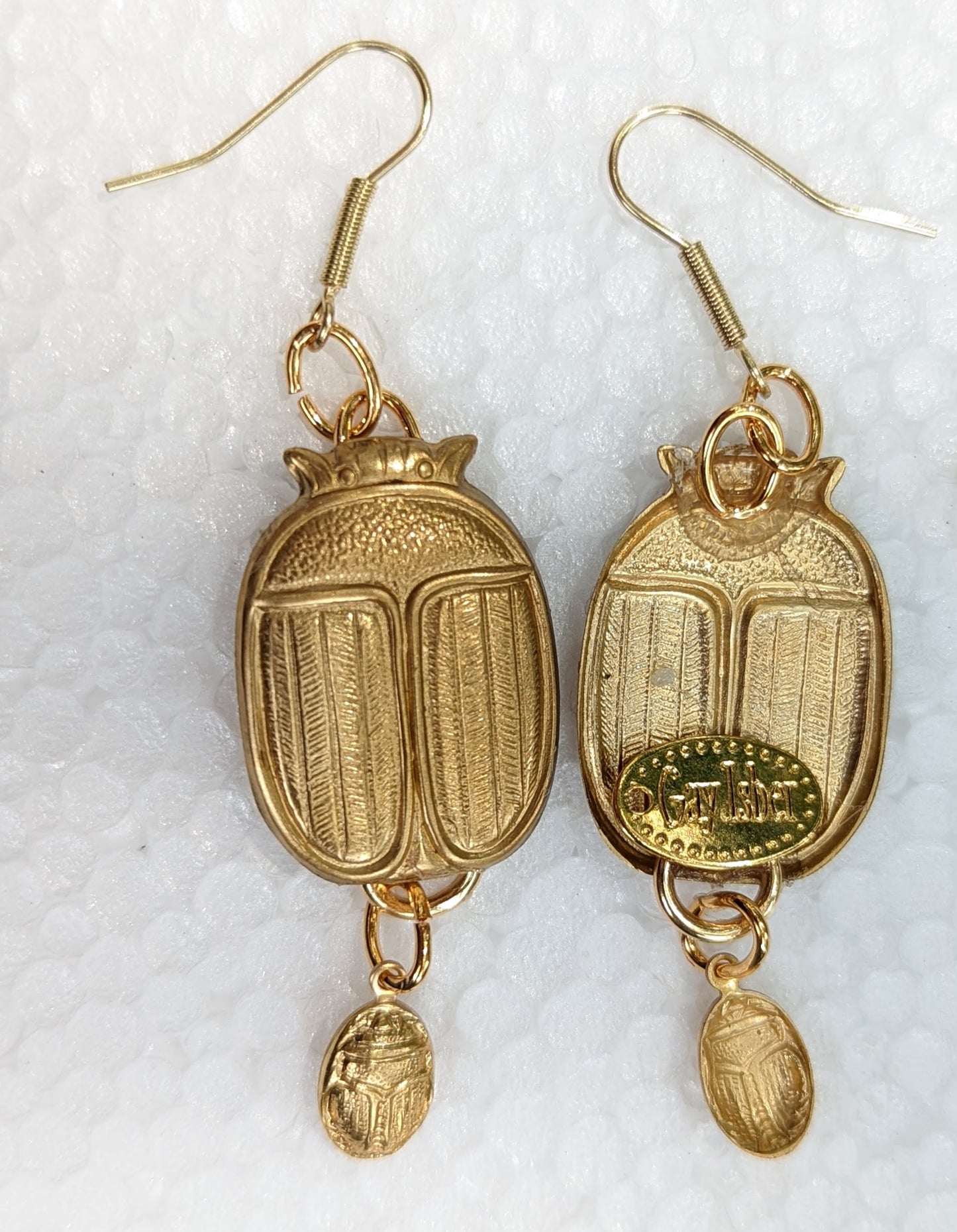 Scarabs + More Scarabs Super Lucky Earrings Brass Pressings USA Made Gay Isber-Gay Isber Designs