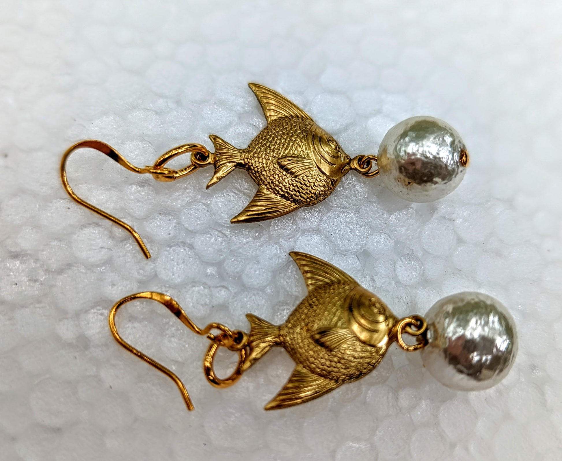 Angelfish and Rare Vintage Cotton Pearls Earrings Gay Isber USA Made with Free Gift Bag-Gay Isber Designs