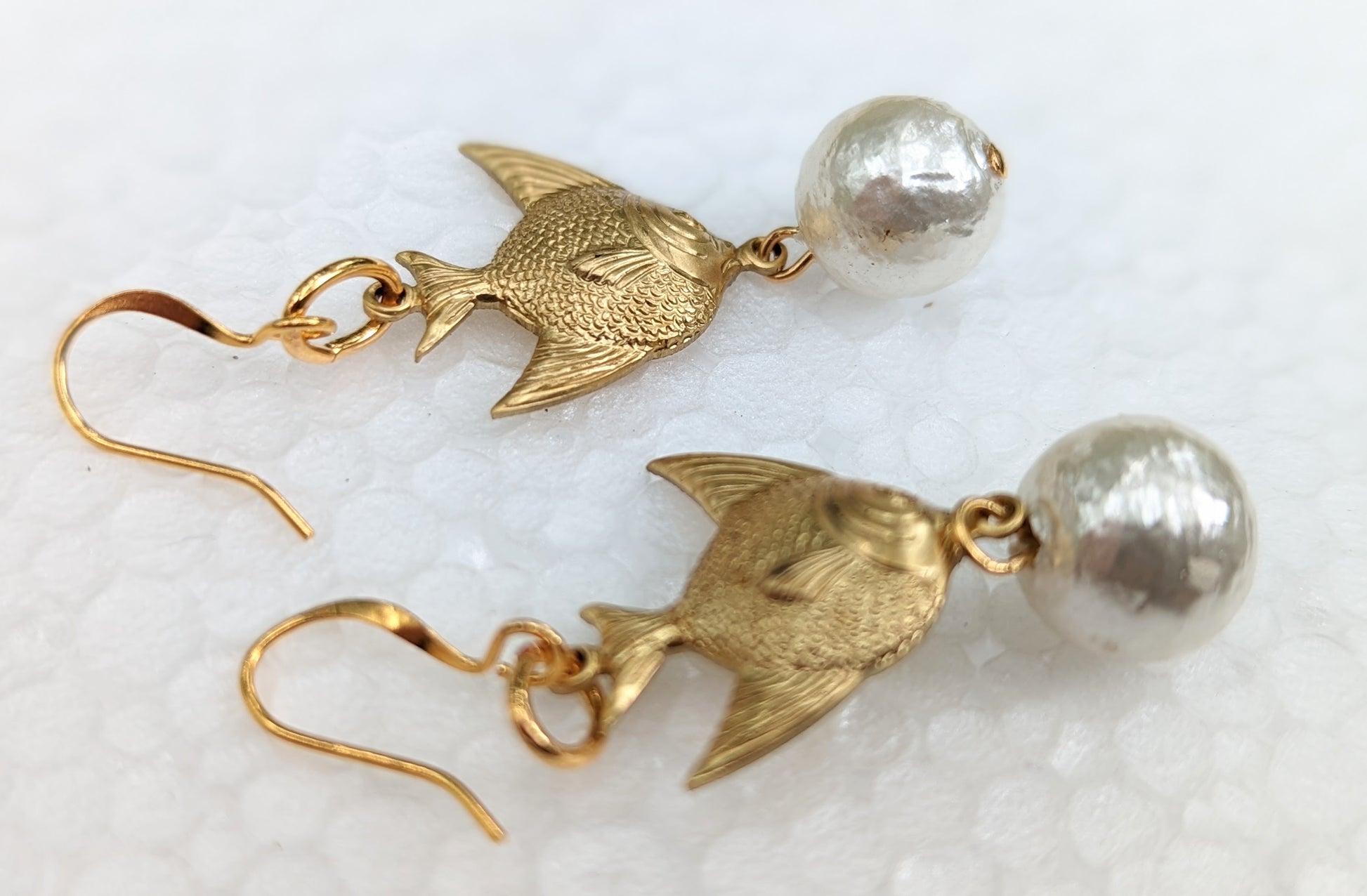 Angelfish and Rare Vintage Cotton Pearls Earrings Gay Isber USA Made with Free Gift Bag-Gay Isber Designs