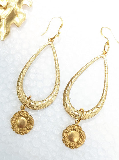 Loops with Flower Dangle Brass Earrings USA MADE 100% Gay Isber-Gay Isber Designs