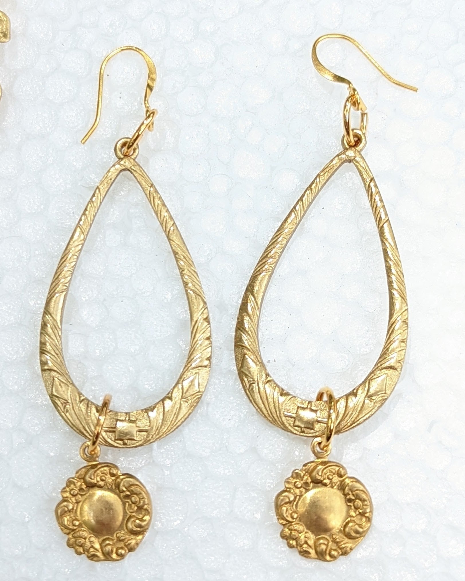 Loops with Flower Dangle Brass Earrings USA MADE 100% Gay Isber-Gay Isber Designs