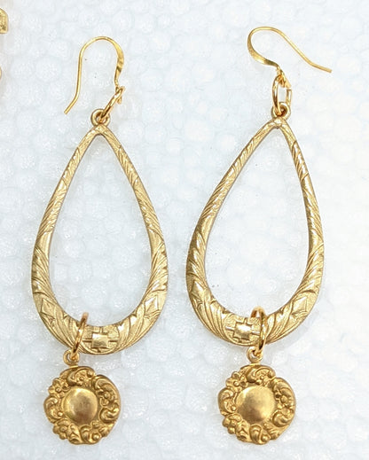 Loops with Flower Dangle Brass Earrings USA MADE 100% Gay Isber-Gay Isber Designs