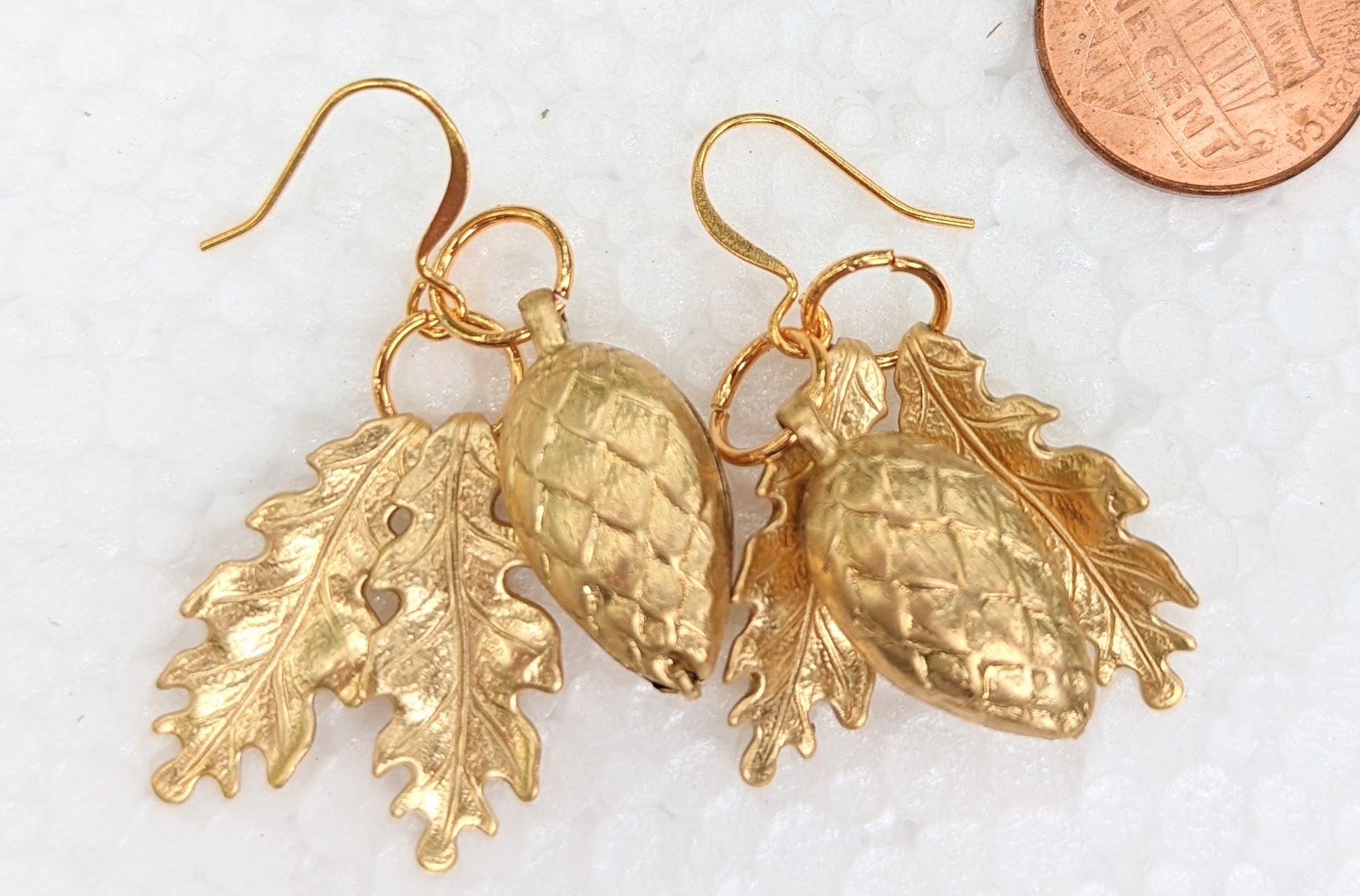 Pinecones and Oak Leaves Earrings Gay Isber Free Gift Bag Hug a Tree-Gay Isber Designs