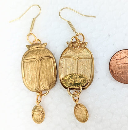 Scarabs + More Scarabs Super Lucky Earrings Brass Pressings USA Made Gay Isber-Gay Isber Designs