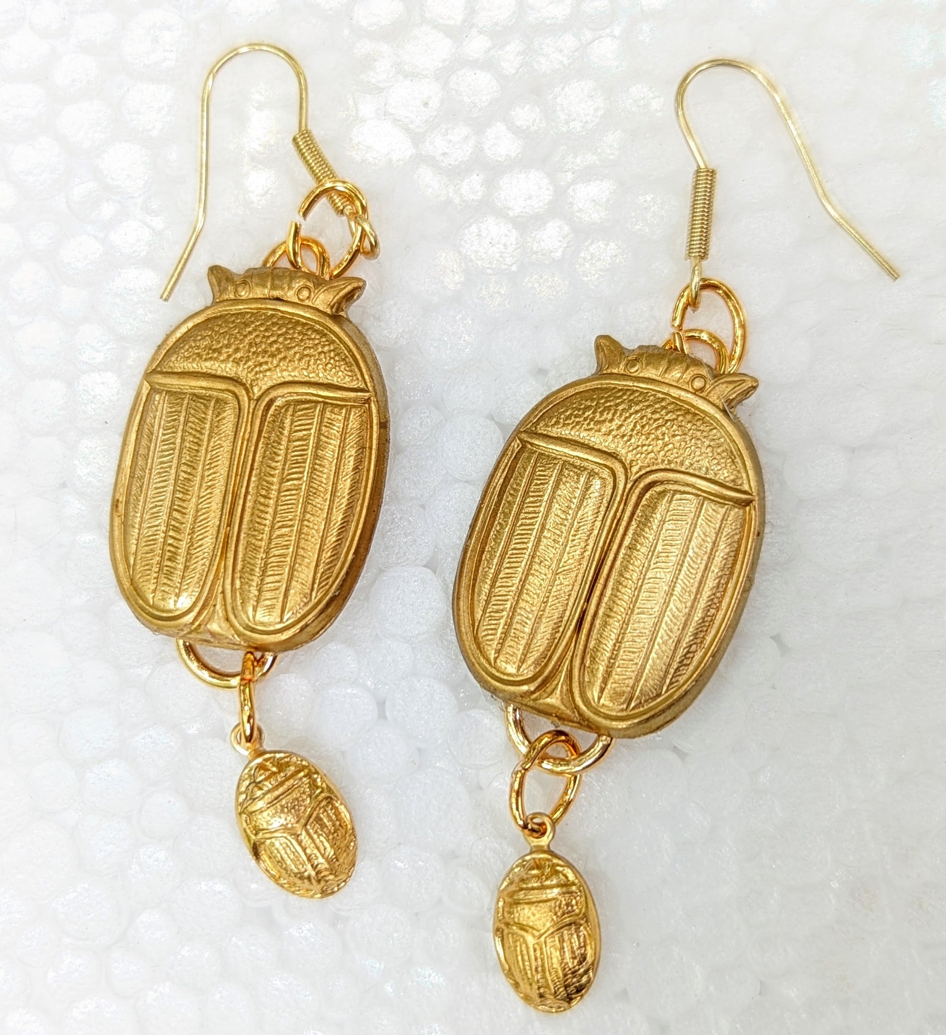 Scarabs + More Scarabs Super Lucky Earrings Brass Pressings USA Made Gay Isber-Gay Isber Designs