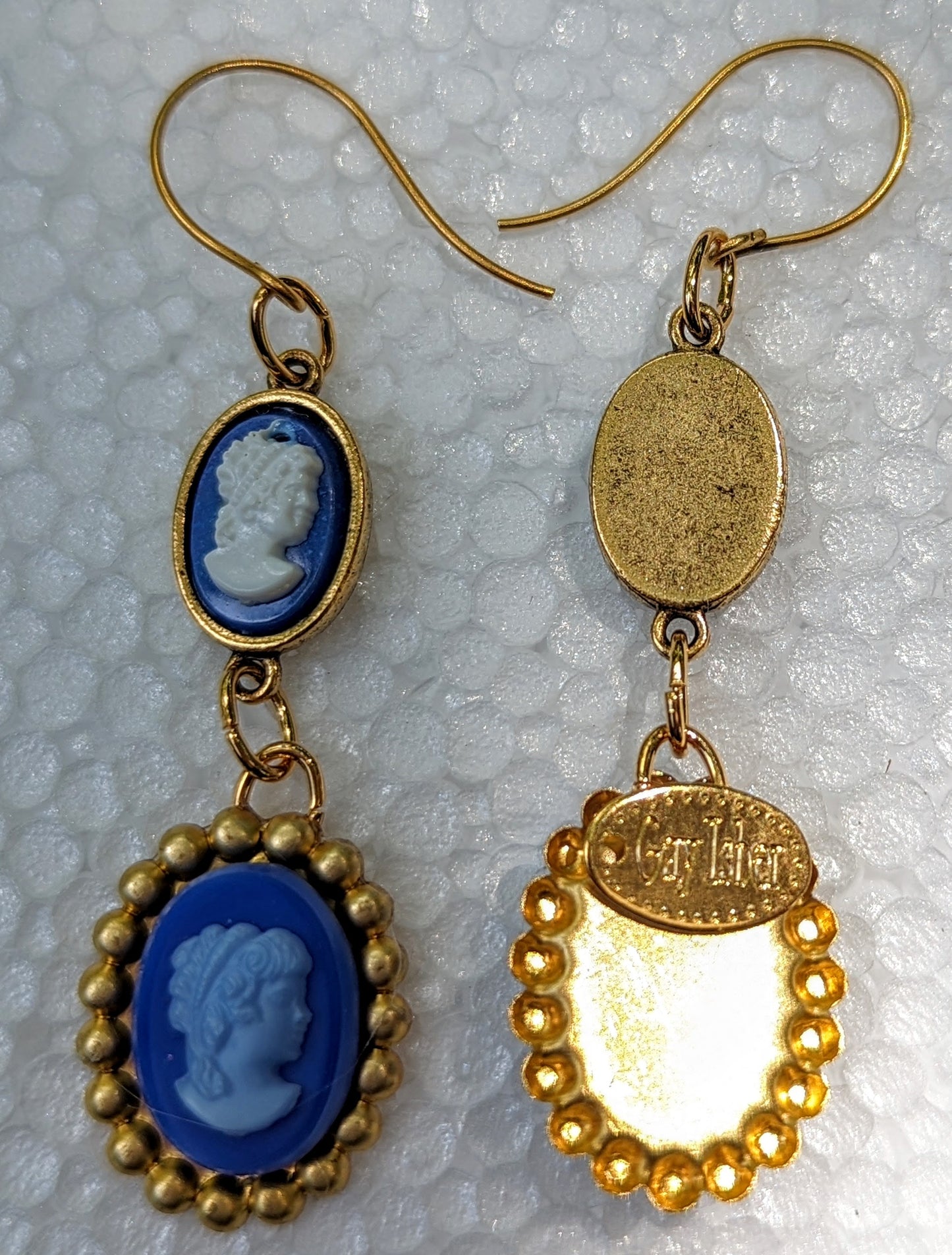 Blue Small Cameos Inset Earrings Sisters Collection Vintage Gay Isber gift bag new old stock-Gay Isber Designs