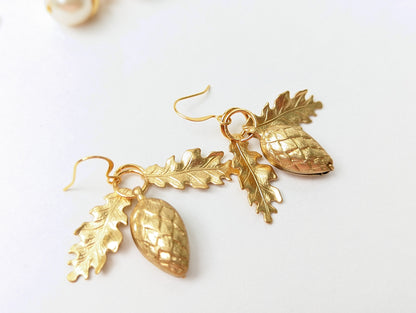 Pinecones and Oak Leaves Earrings Gay Isber Free Gift Bag Hug a Tree-Gay Isber Designs