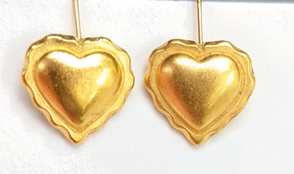 Brass Hearts Matte Gold Plated Hanging Hook Earrings USA Made Gay Isber Gift Bag-Gay Isber Designs