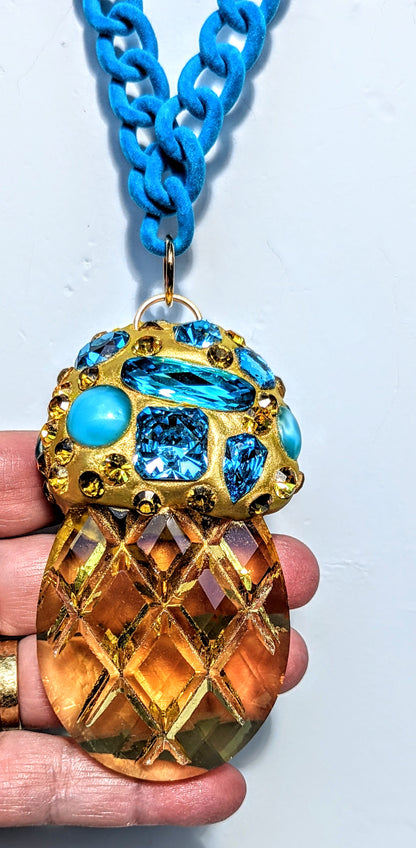 Yellow Crystal Drop Necklace Turqoise Blue Gay Isber One of a kind Wow-Gay Isber Designs