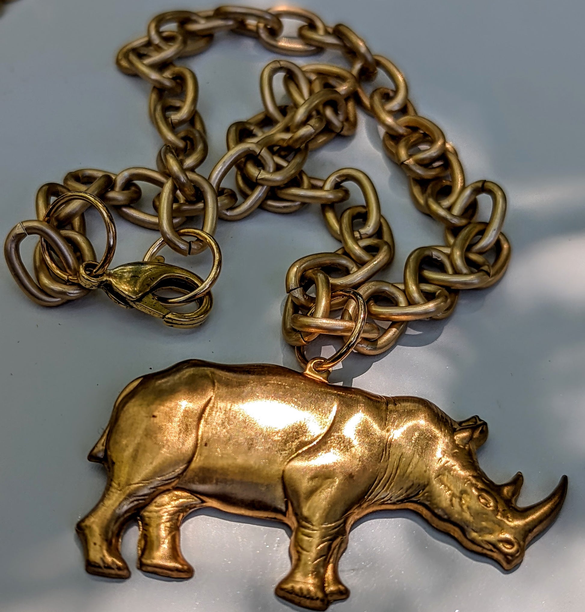 Large US Made Brass Rhino USA Made Necklace Matte Gold Chain 20-inch Gay Isber-Gay Isber Designs