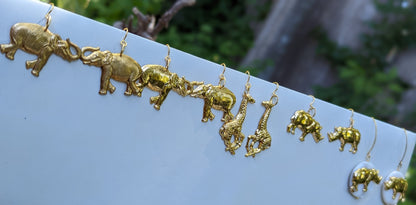 US Made Brass Rhino (Left/Right) Gold Plated Mother of Pearl disks USA Made Gold Plated Earring hooks-Gay Isber Designs