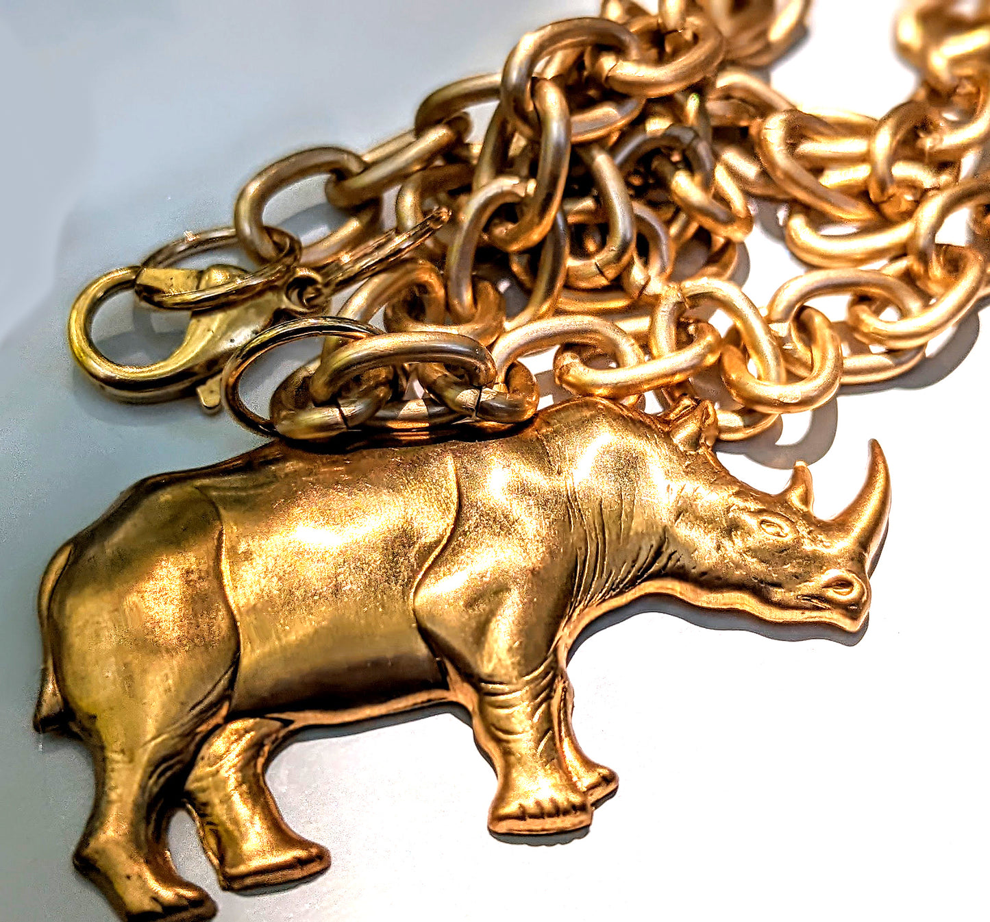 Large US Made Brass Rhino USA Made Necklace Matte Gold Chain 20-inch Gay Isber-Gay Isber Designs