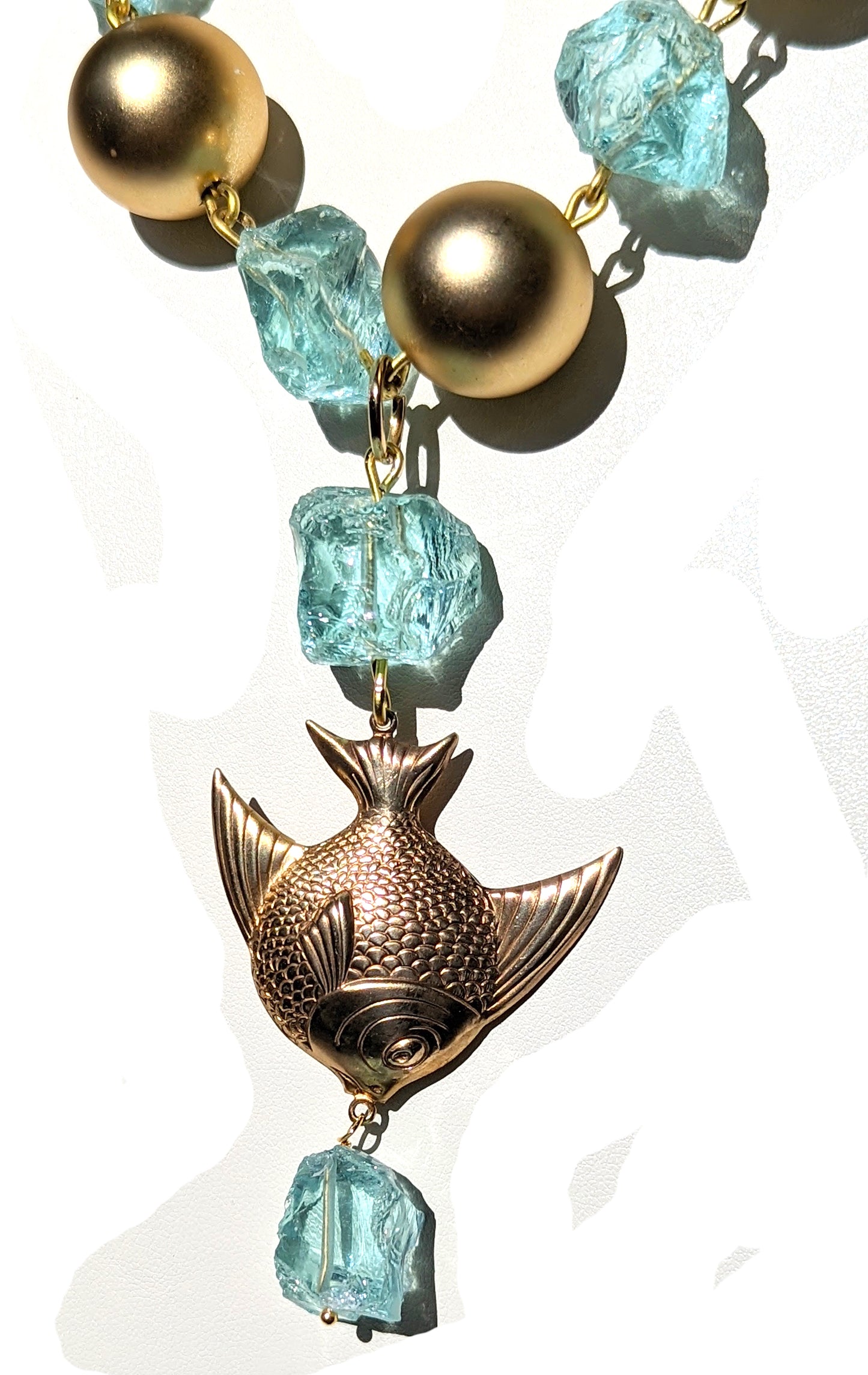 Aqua + Matte Gold Ball Brass AngelFish Beach Necklace Gay Isber-Gay Isber Designs