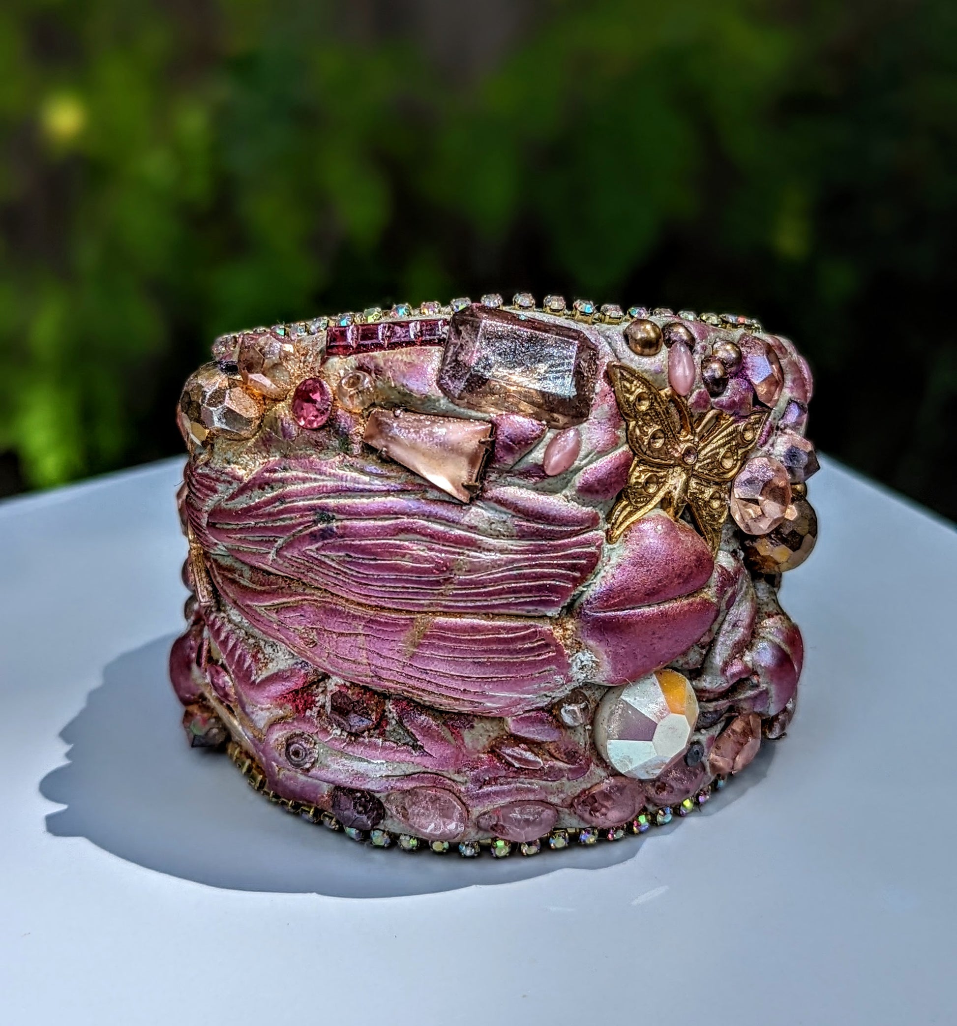 Pink and Pearl Bug Cuff Bracelet One of a Kind Art Cuff Gay Isber-Gay Isber Designs