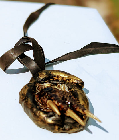 Spooky DiamondBack Halloween Art Necklace Recycled Rubber Cord Gay Isber one of a kind USA Made 1 of 1 unisex-Gay Isber Designs