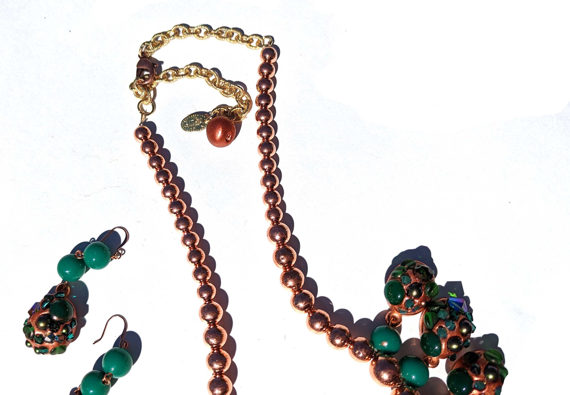 Vintage Copper + Green Beads Amazing Necklace Gay Isber one of a kind USA Made 1 of 1-Gay Isber Designs