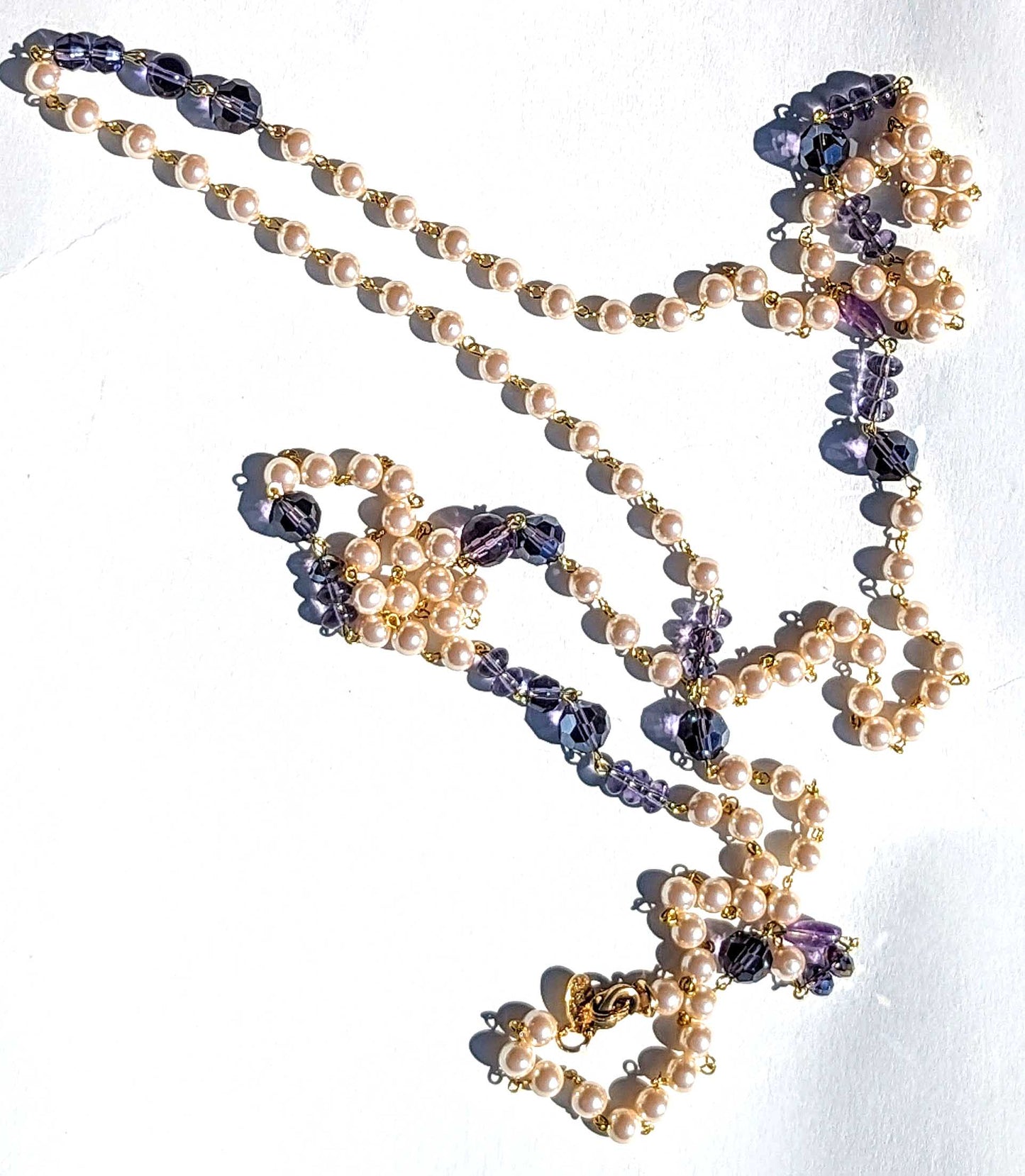 Extra Long Handlinked Pearl + Amethyst Purple Double Claws to wear many ways USA Made-Gay Isber Designs