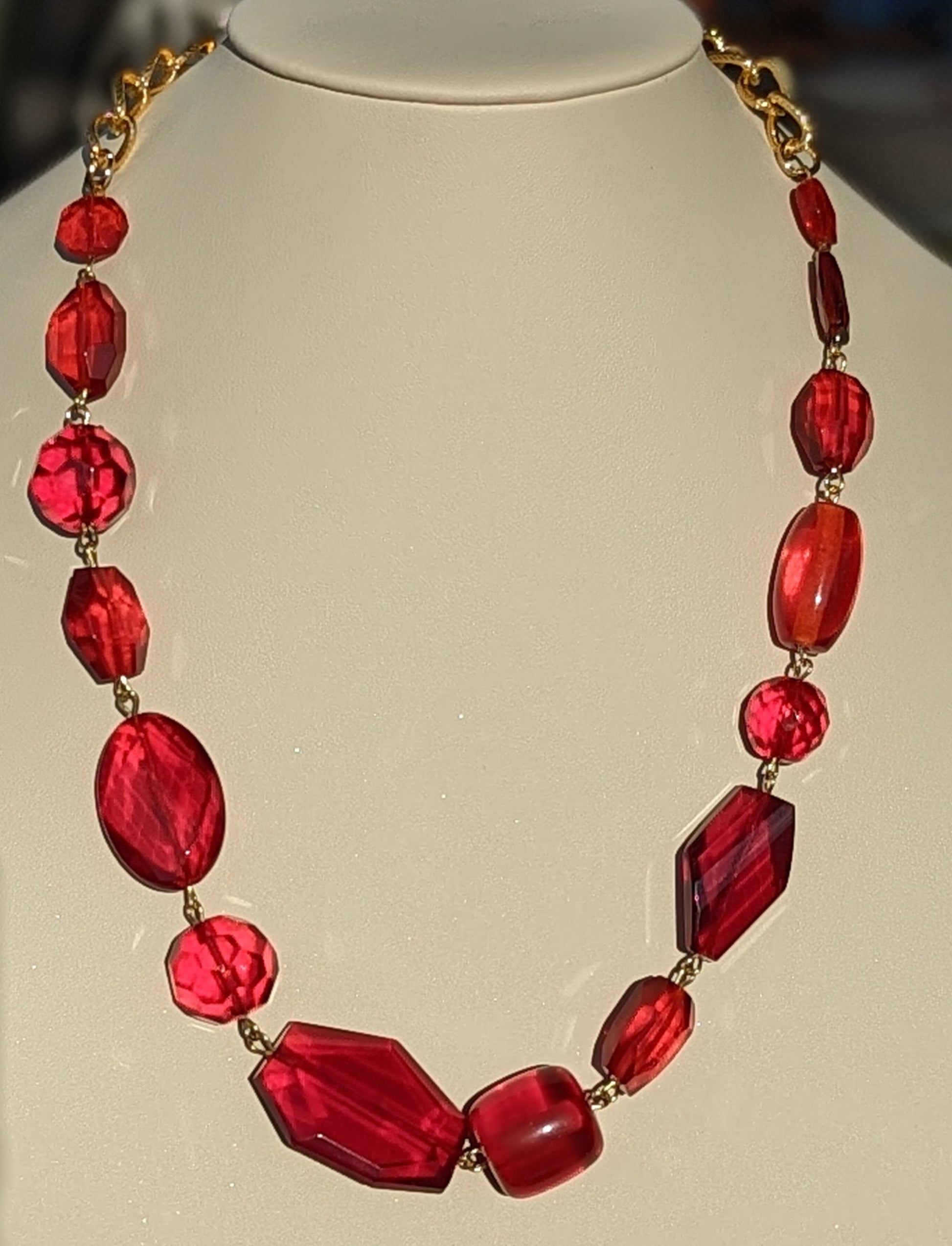 Ruby Red Glass Holiday Art Necklace Gay Isber USA 1 of 1-Gay Isber Designs