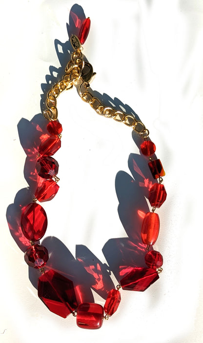 Ruby Red Glass Holiday Art Necklace Gay Isber USA 1 of 1-Gay Isber Designs