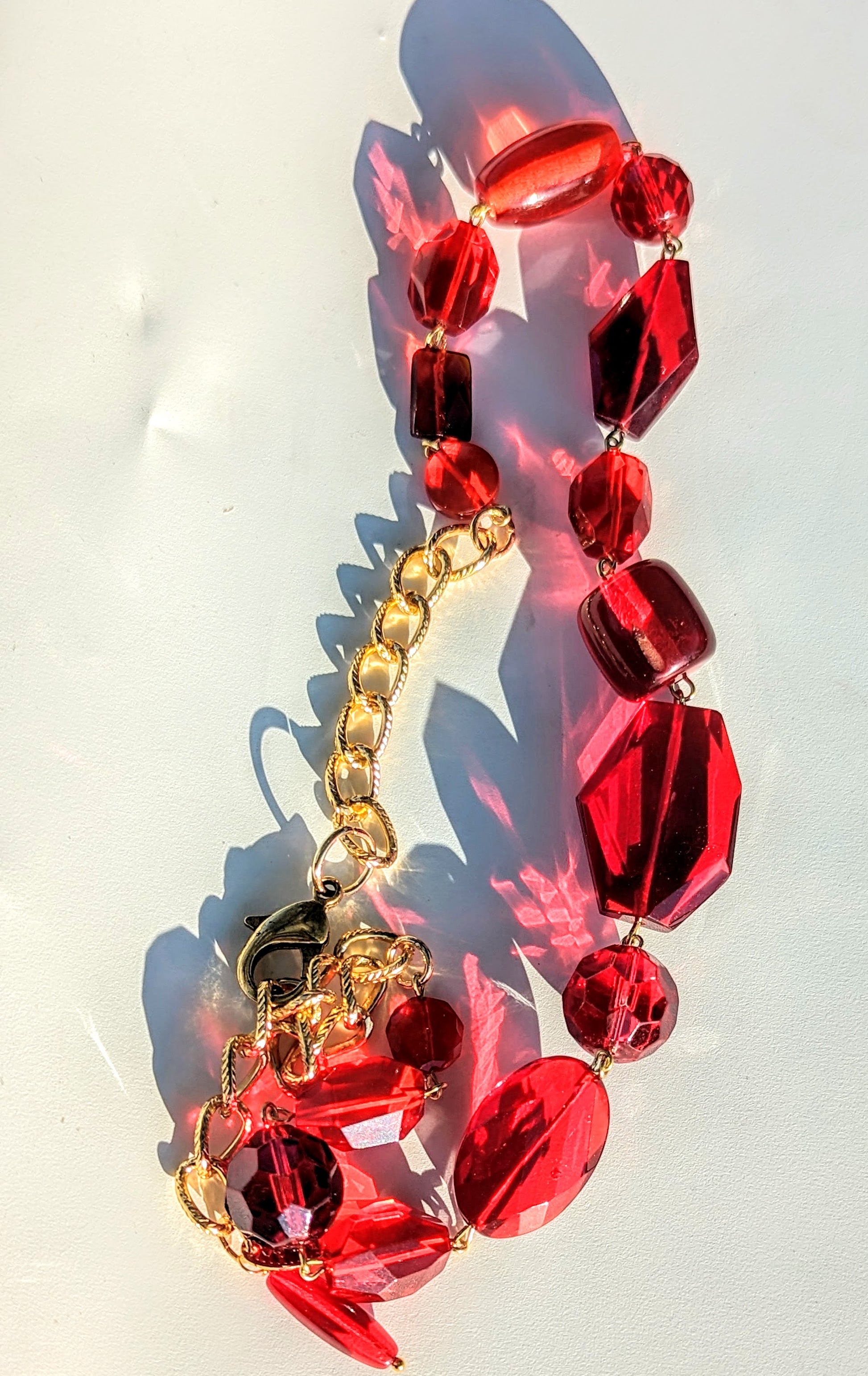 Ruby Red Glass Holiday Art Necklace Gay Isber USA 1 of 1-Gay Isber Designs