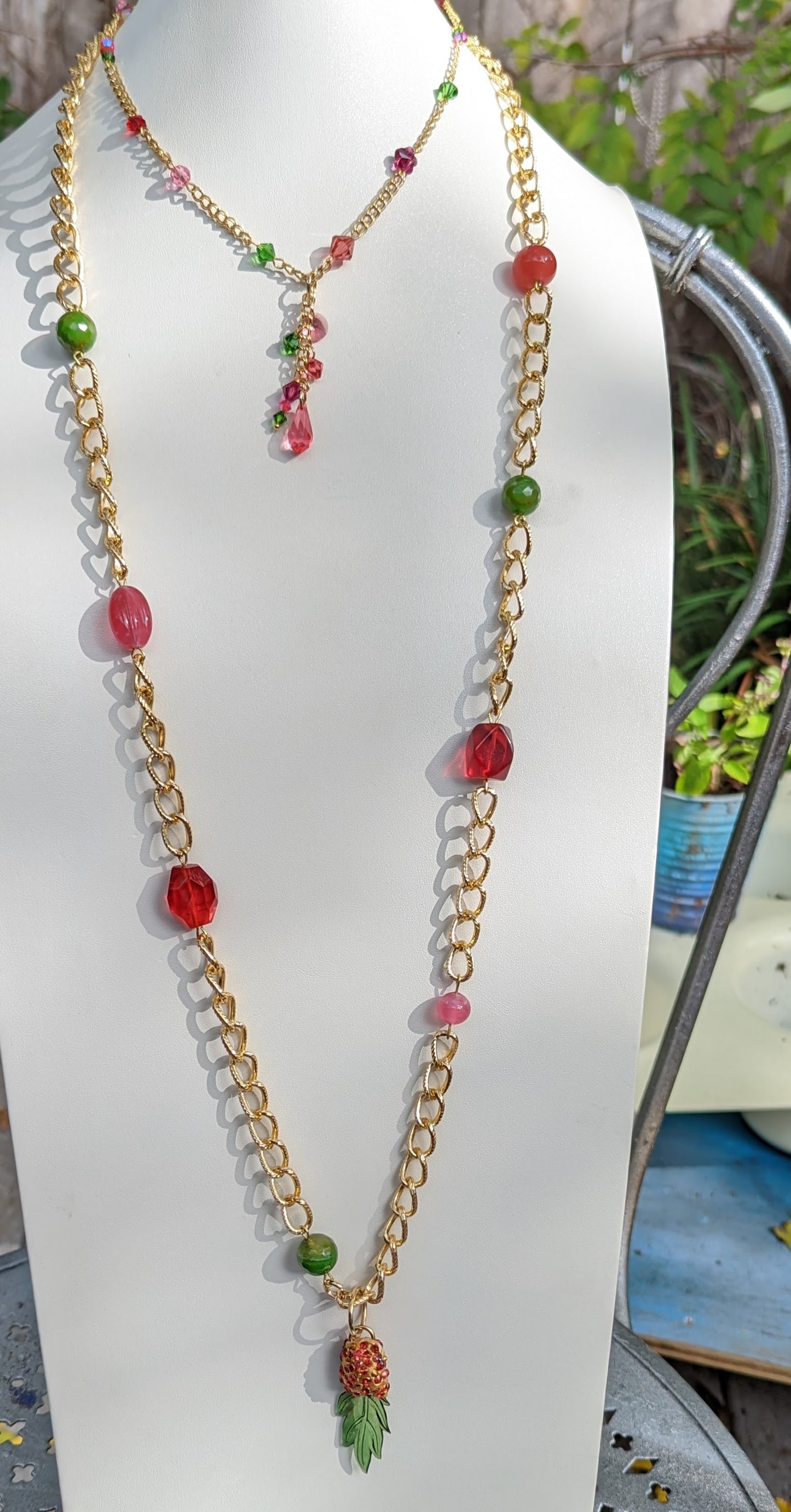 Sugar Baby Collection Mommy & Me 2 Matching - Swarovski Pink Red Green beads inset Mother Daughter Necklace Gay Isber USA 1 of 1-Gay Isber Designs